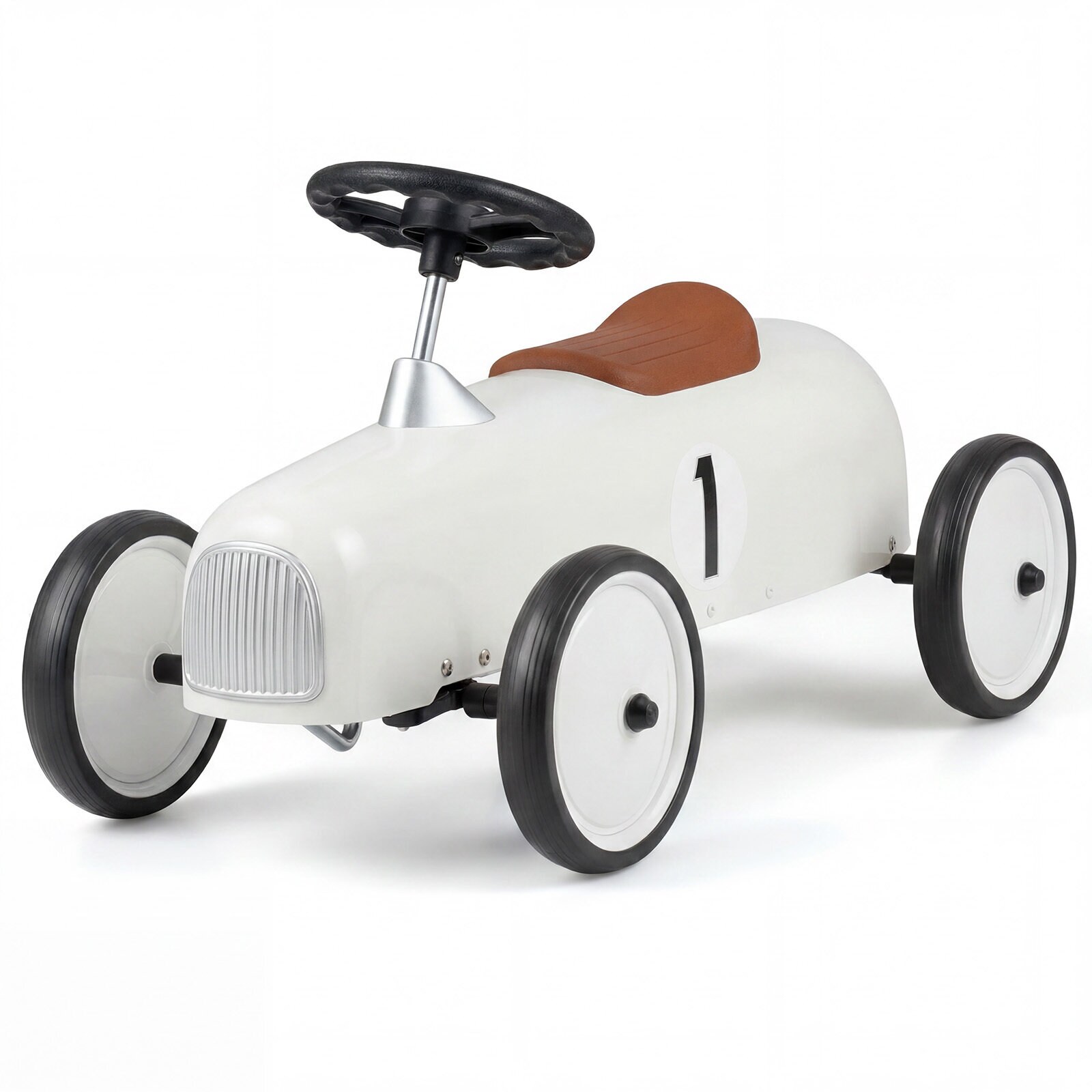 Vintage Burgundia värvi võidusõiduauto mänguasi lastele alates 18. elukuust, stimuleerib motoorseid oskusi ja tasakaalu, valge rool