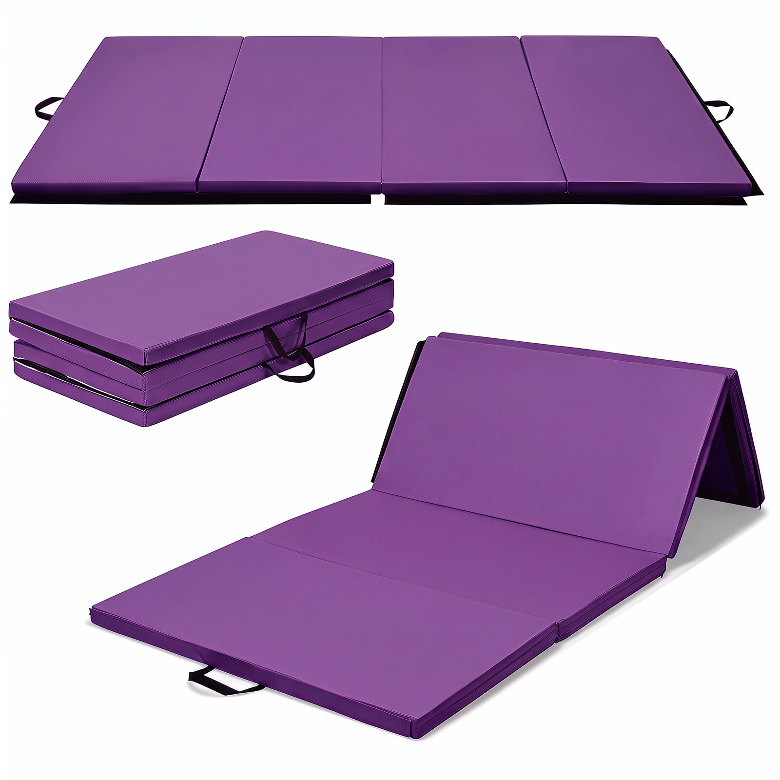 Pehme maandumismatt 240 x 120 x 5 cm joogamatt takjapaelaga ja 2 kandekäepidemega, violetne