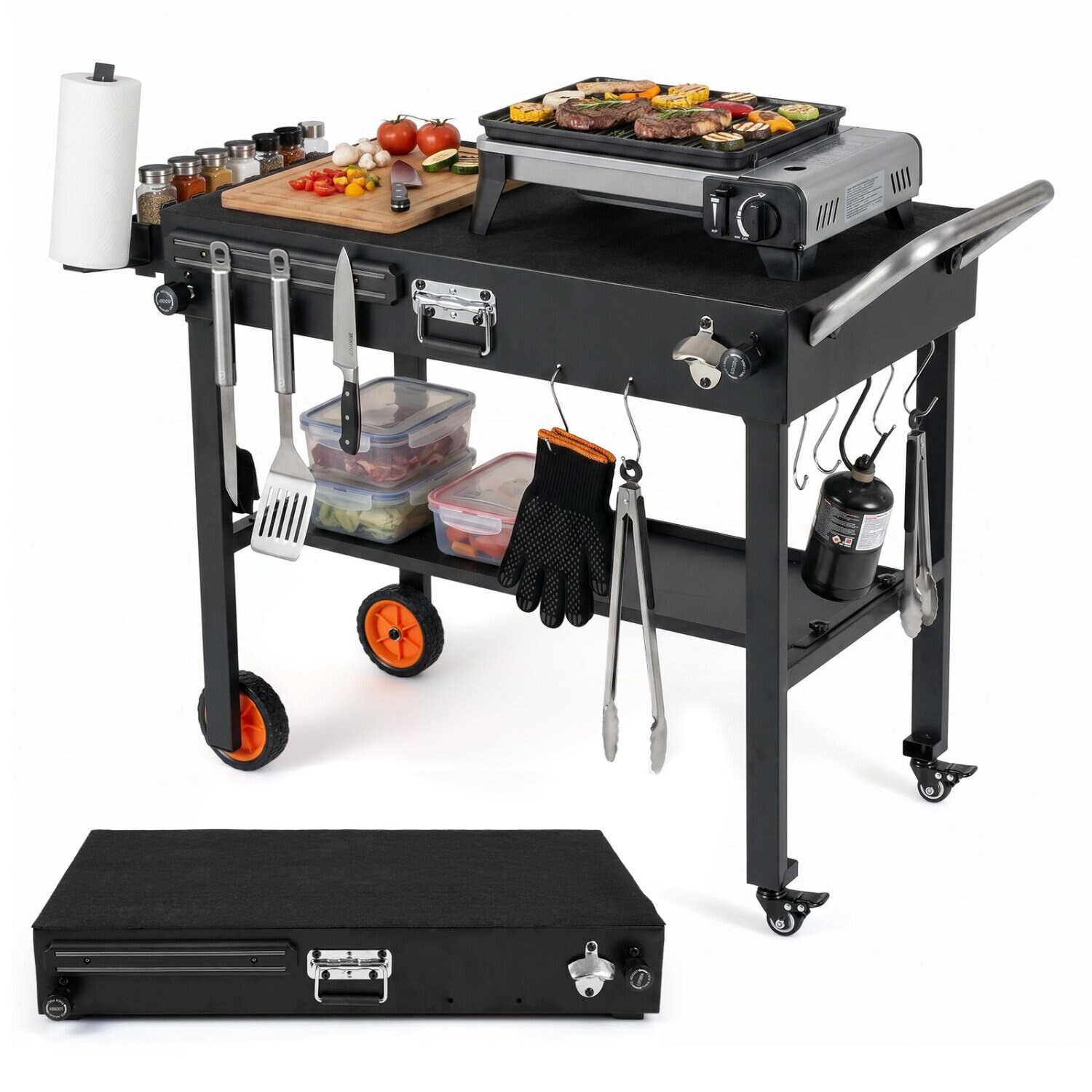 Kokkupandav grillikäru 17 ja 55,9 cm grillplaatidele kuumakindla alusega