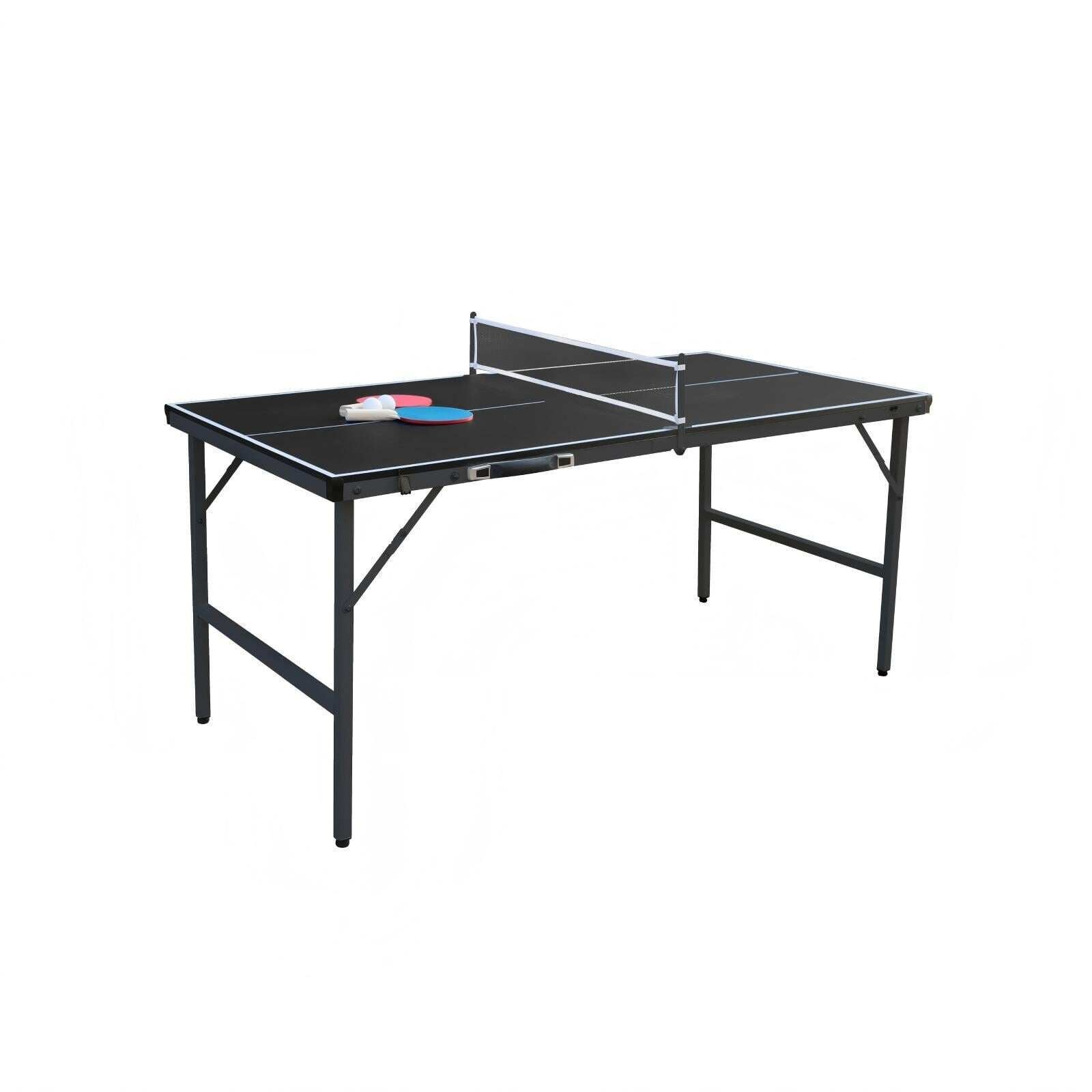 Kokkupandav lauatenniselaud võrguga, 2 laba ja palliga, mini lauatenniselaud, pingpongilaud, must