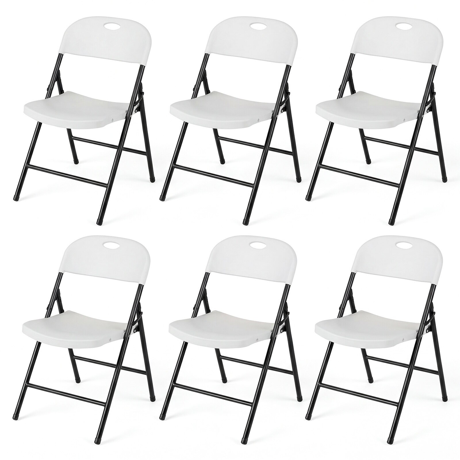 6 kokkupandavat plasttooli ergonoomilise seljatoega - valge