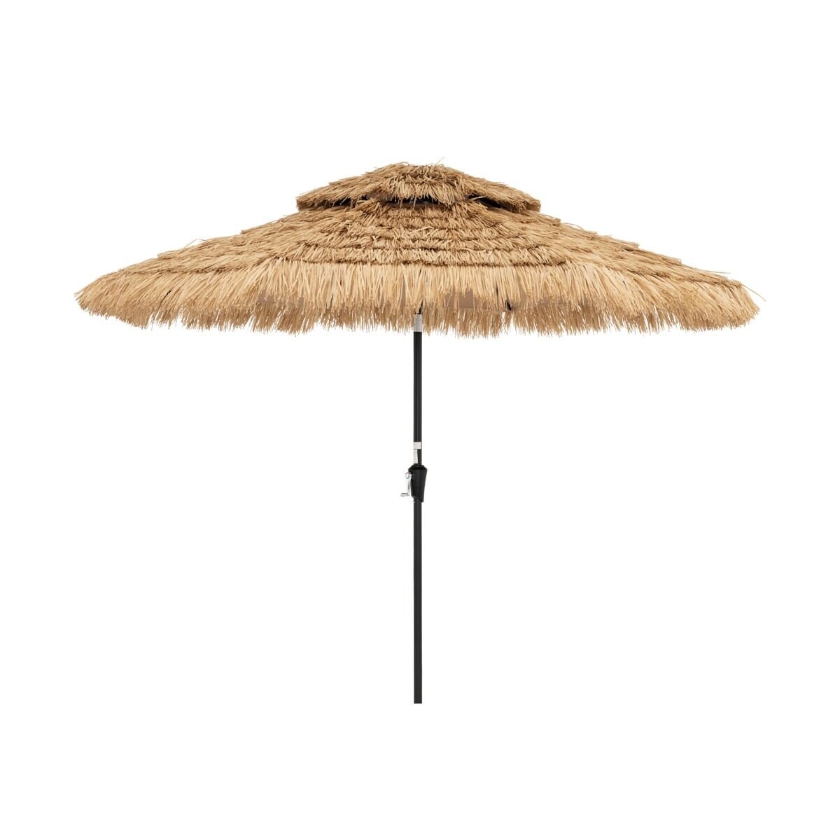 257 cm Hawaii stiilis kunstkatusega vihmavari, 32 LED-tuld ja keskvalgusti, käsitsi vändatav, 35° kallutusega, naturaalne
