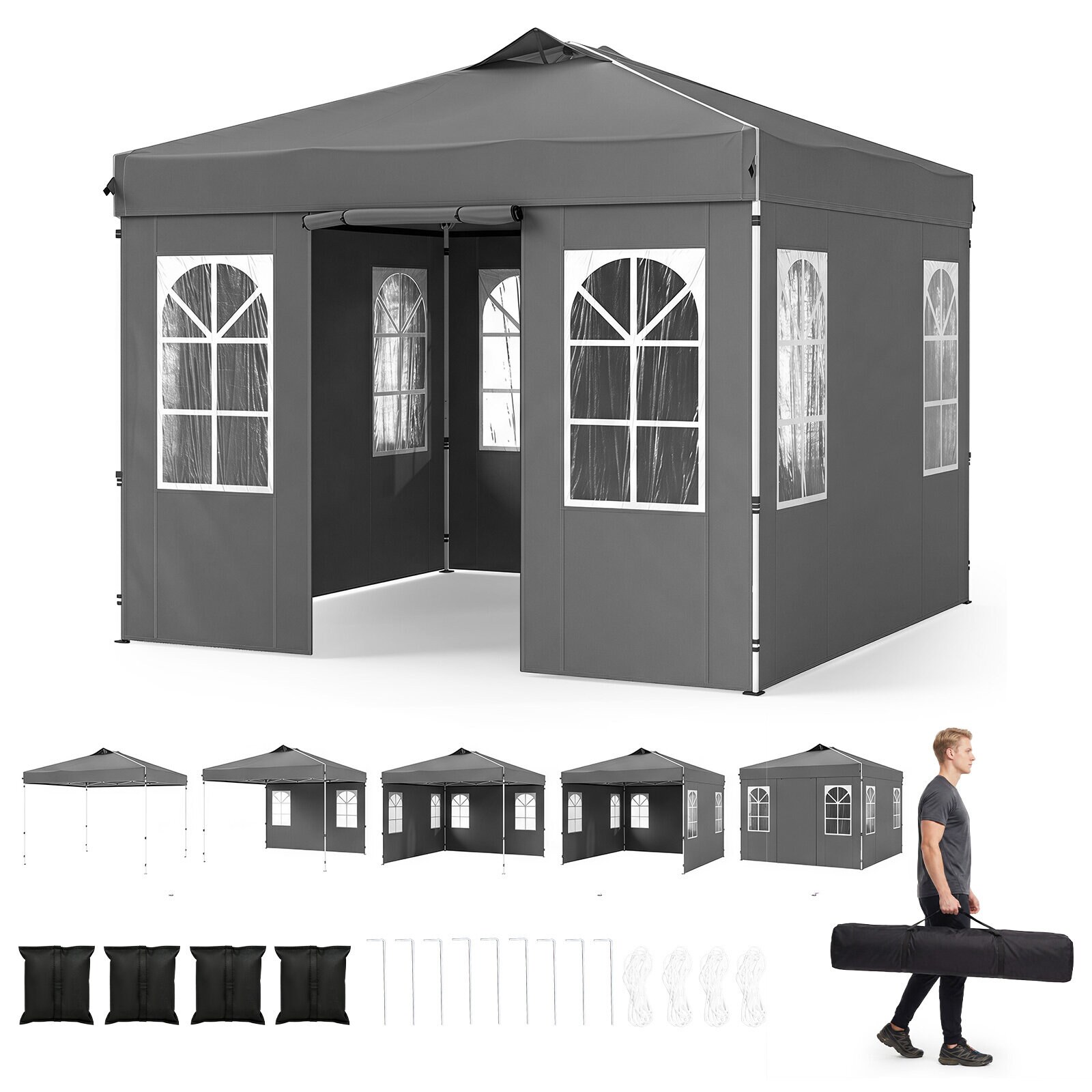 Telk, 3 x 3 m, reguleeritava kõrgusega, veekindel, hall