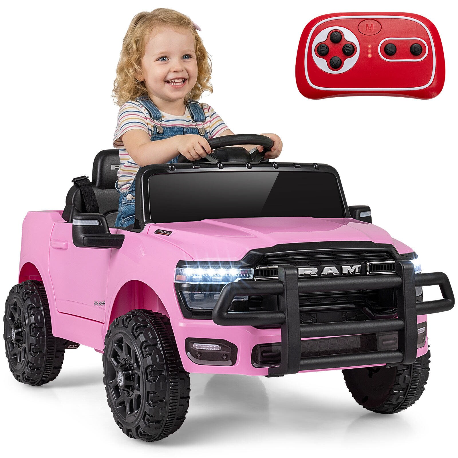 12V laste elektriauto RAM 3500 kahe 25W mootoriga lastele alates 3. eluaastast, 3,1–5 km/h, roosa