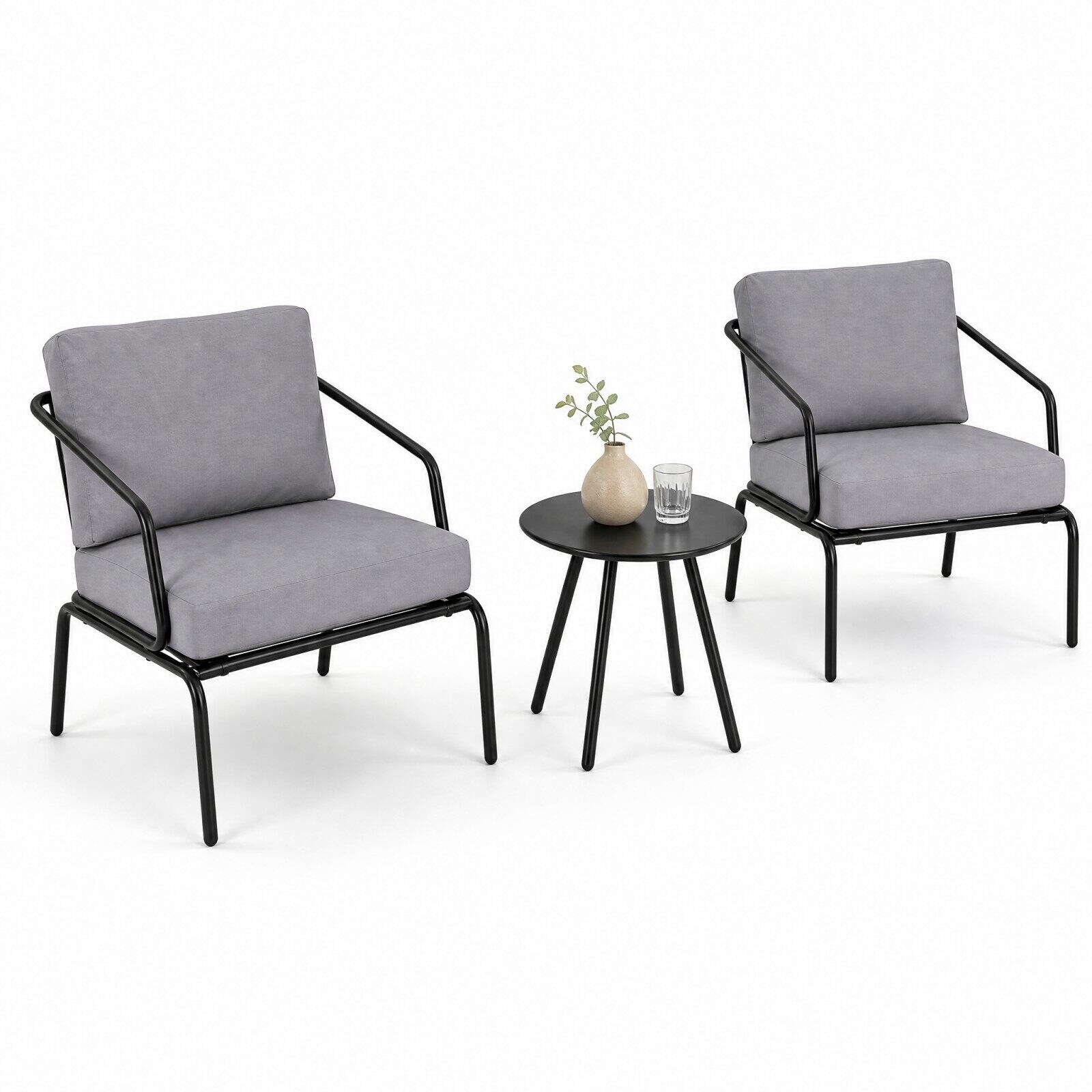 3-osaline aiamööblikomplekt, terrassimööbel 2 tooli ja diivanilauaga, metallraamiga istumisrühm, hall