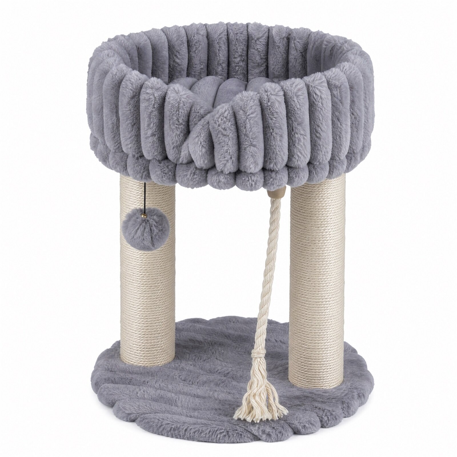 Plüsk-kassipuu lamamisplatvormi ja sisalpostidega, ronimispuu, 40 x 40 x 50,5 cm, hall