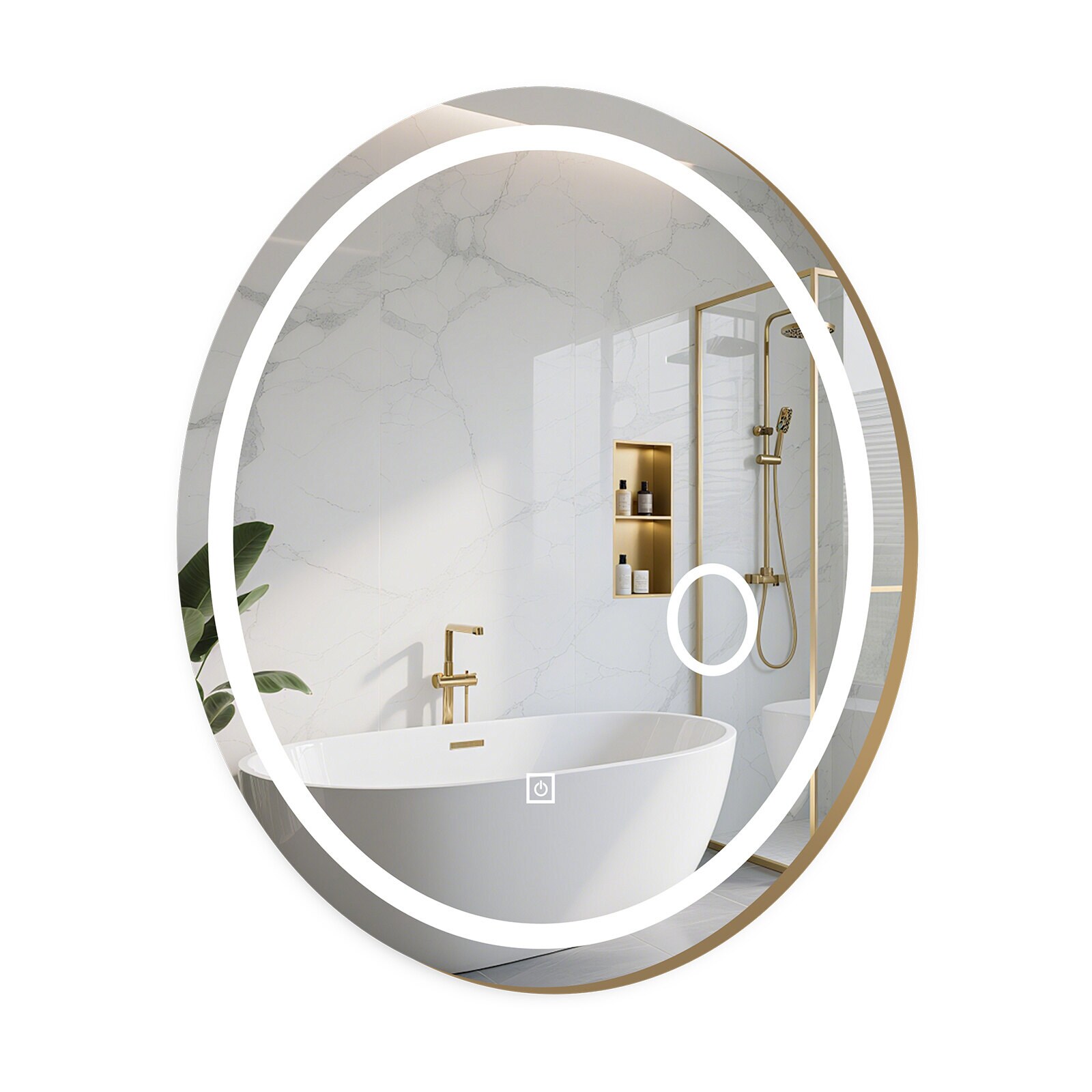 Vannitoa peegel valgustusega 60 x 50 cm Ovaalne hämardatav LED-seinapeegel 3 valgusvärviga