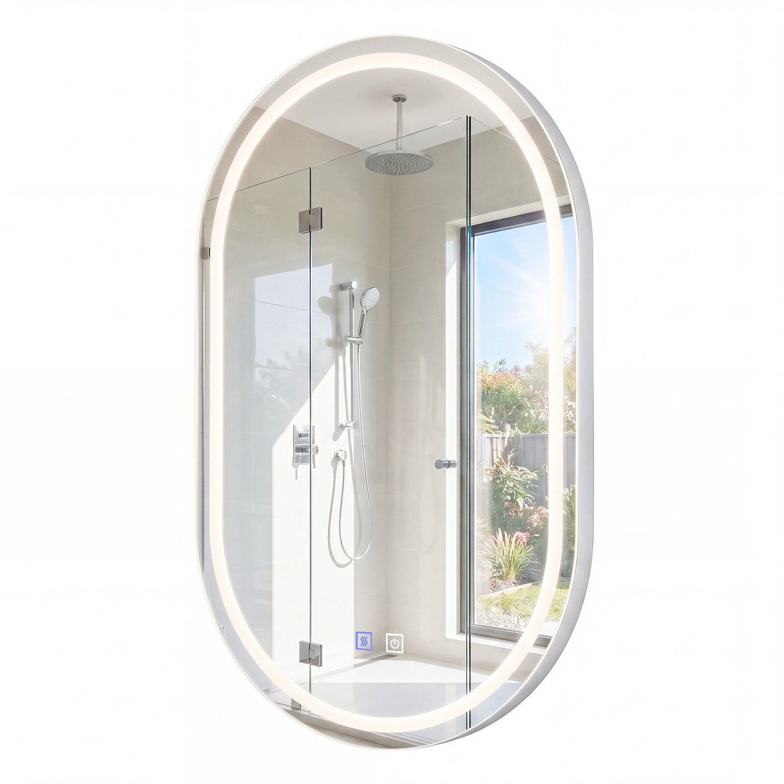 Vannitoa peegel valgustusega 50 x 80 cm LED-vannitoa peegel ovaalne uduvaba seinapeegel hõbedane
