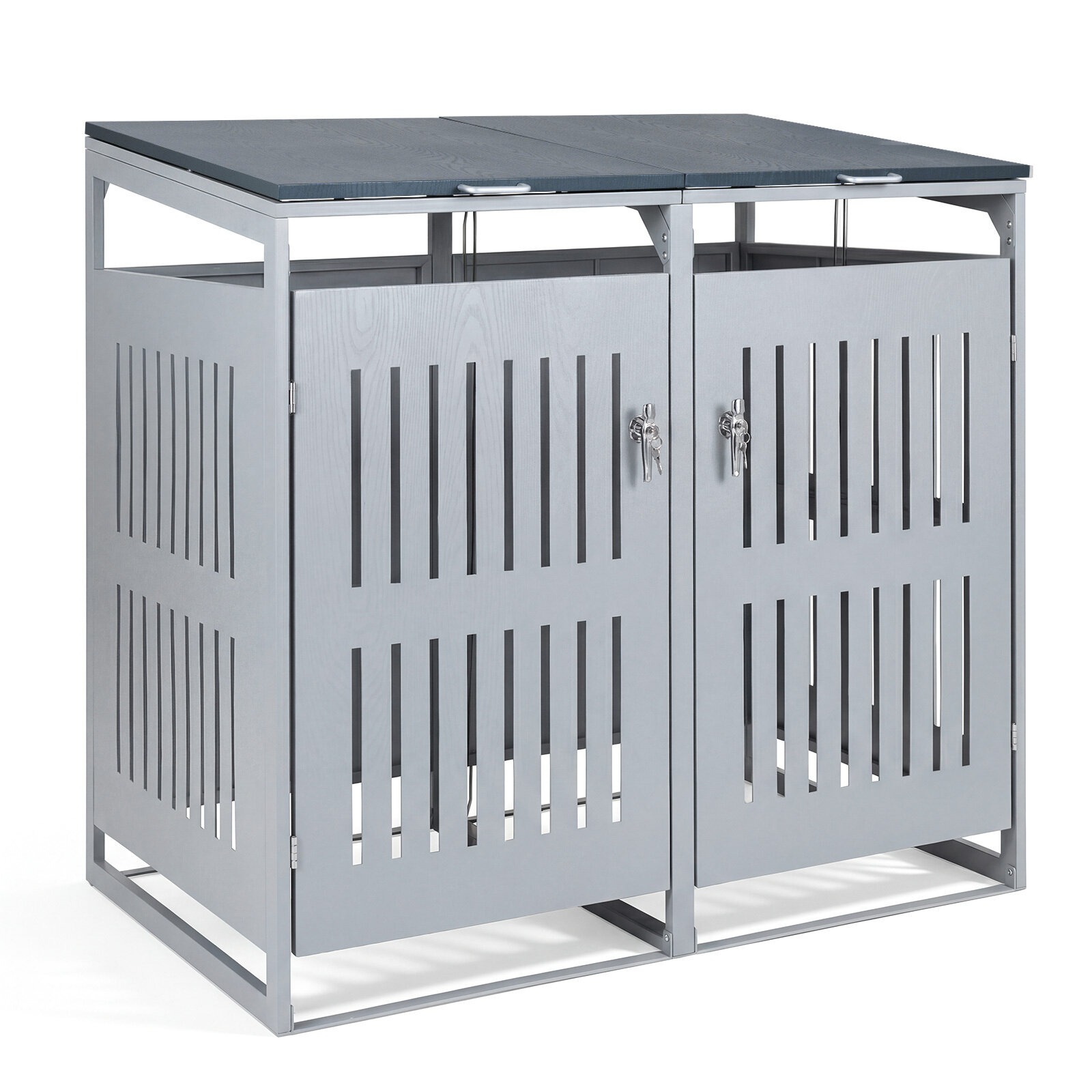 Lukustatav metallist kuur kahele prügikastile, hall