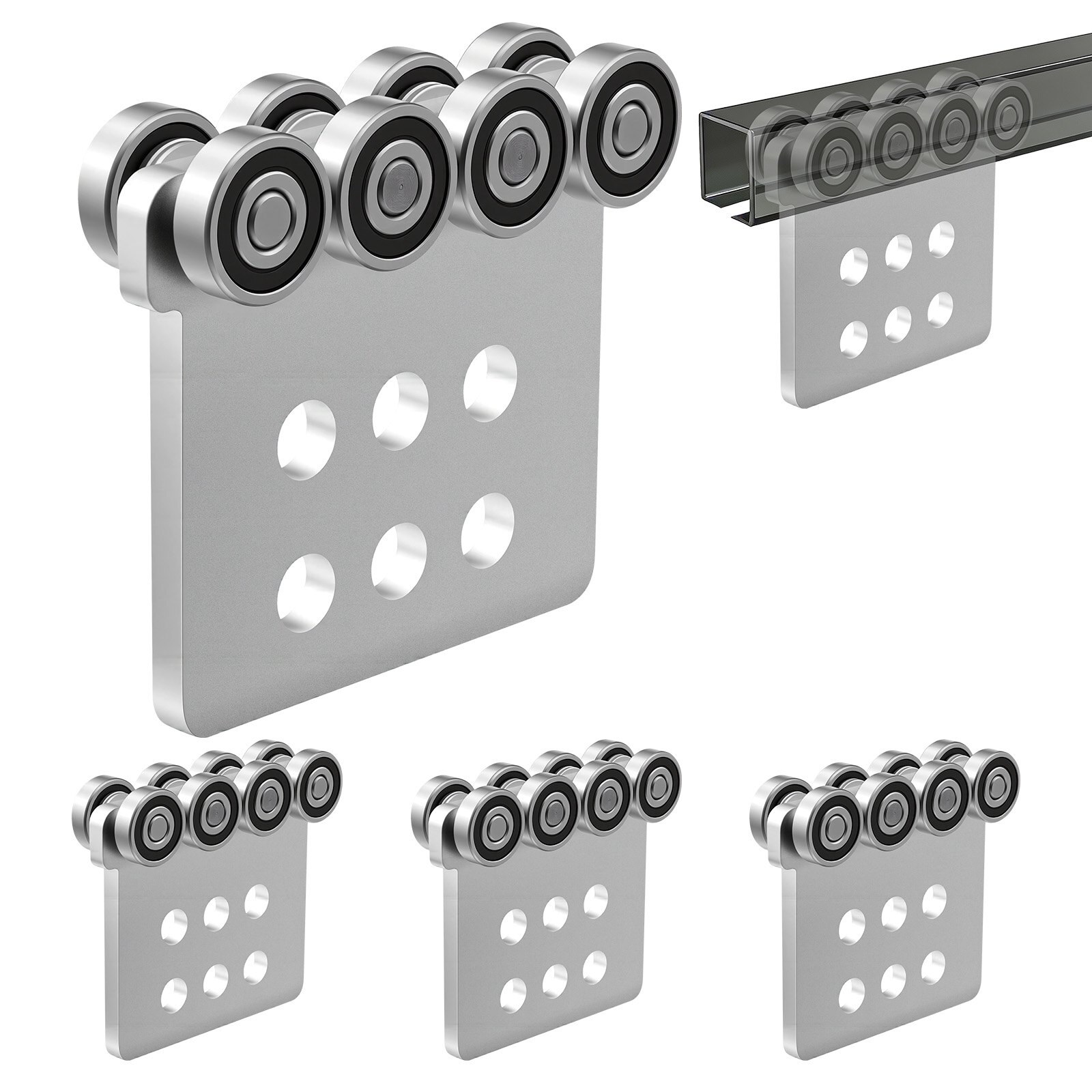 8-rattaline kärukomplekt rullikutega, 4 tk, koormus 1361 kg