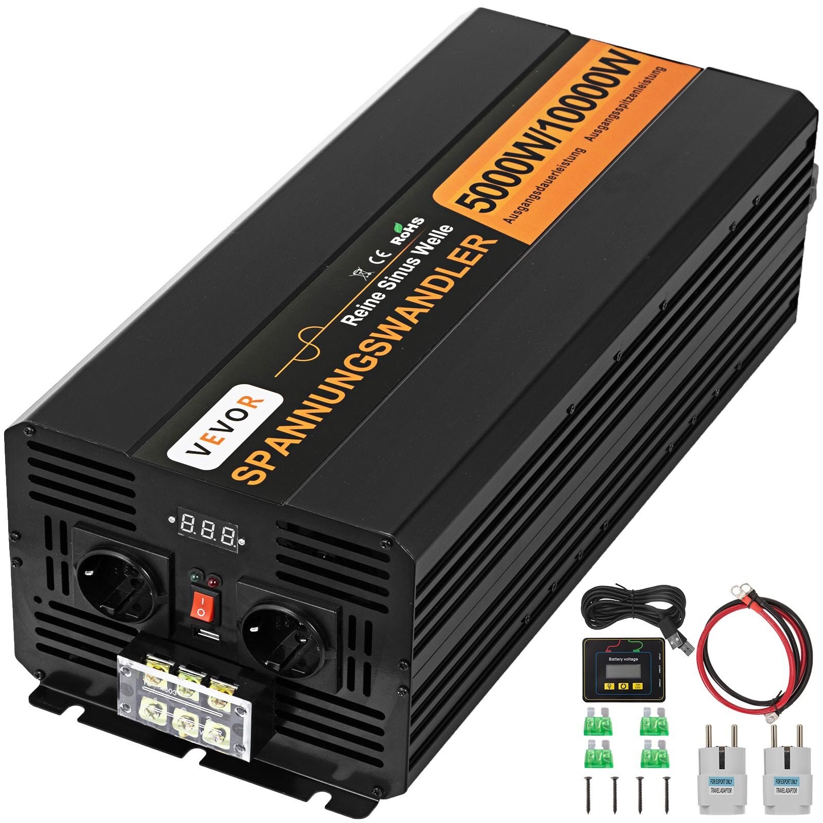Puhta siinuslaine võimsusmuundur 5000W 24V DC kuni 230V AC 50Hz tippvõimsus 10000W