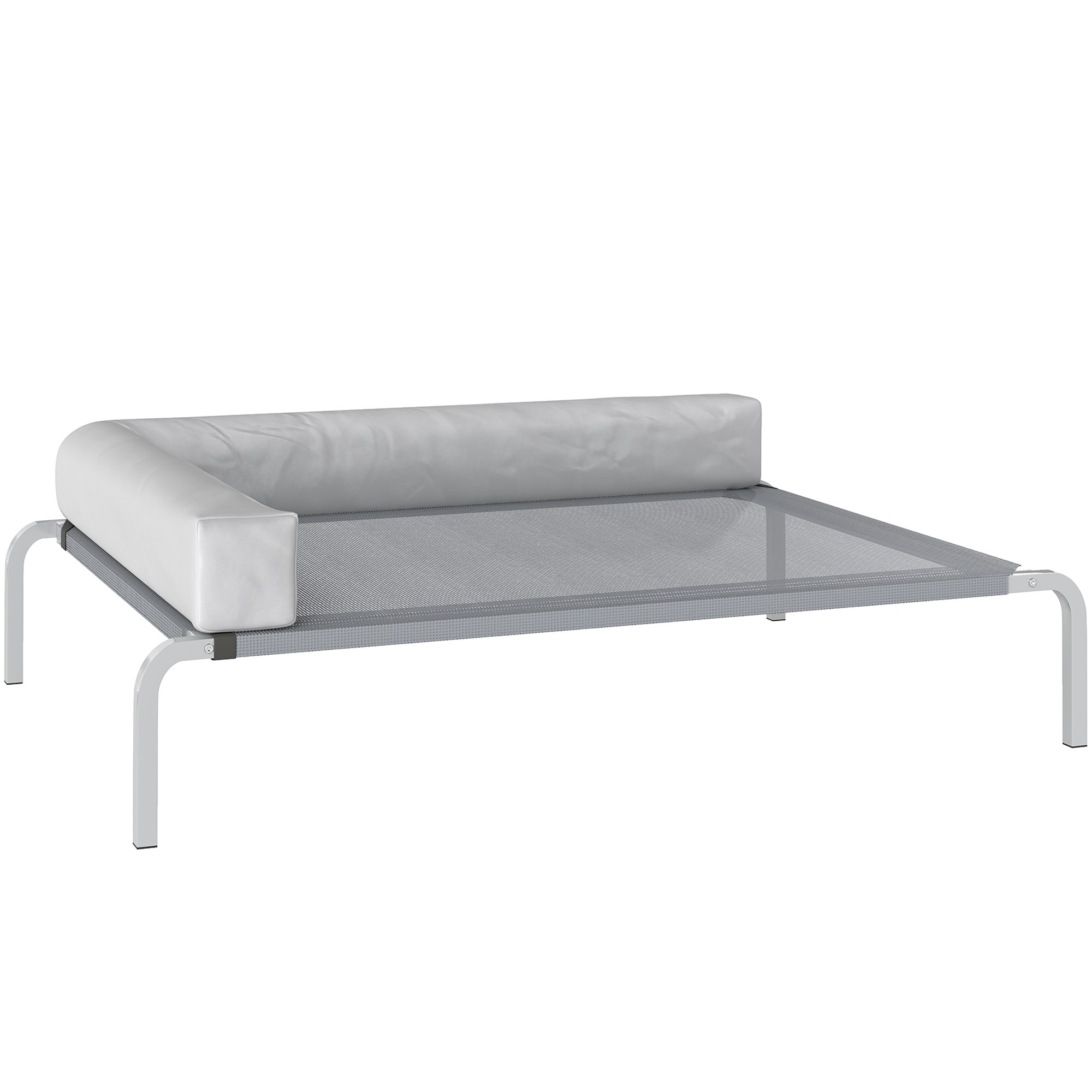 Kõrgendatud koeravoodi keskmise suurusega koertele, L-kujulise padjaga 110x75x30cm, helehall
