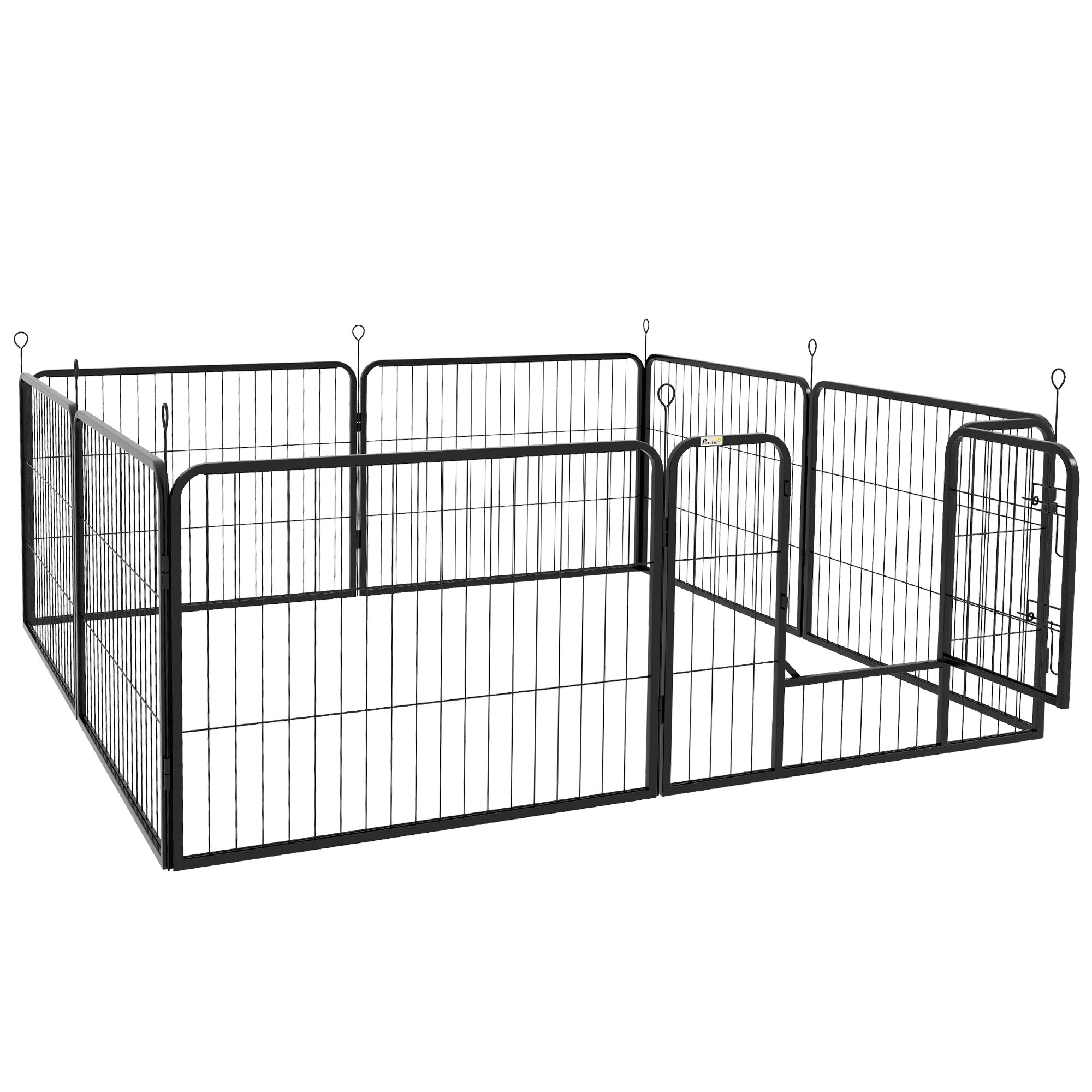 Kutsika mänguaedik/aedik/loomaaedik, kokkupandav, lukustatava uksega, ilmastikukindel, 8 paneeli, must