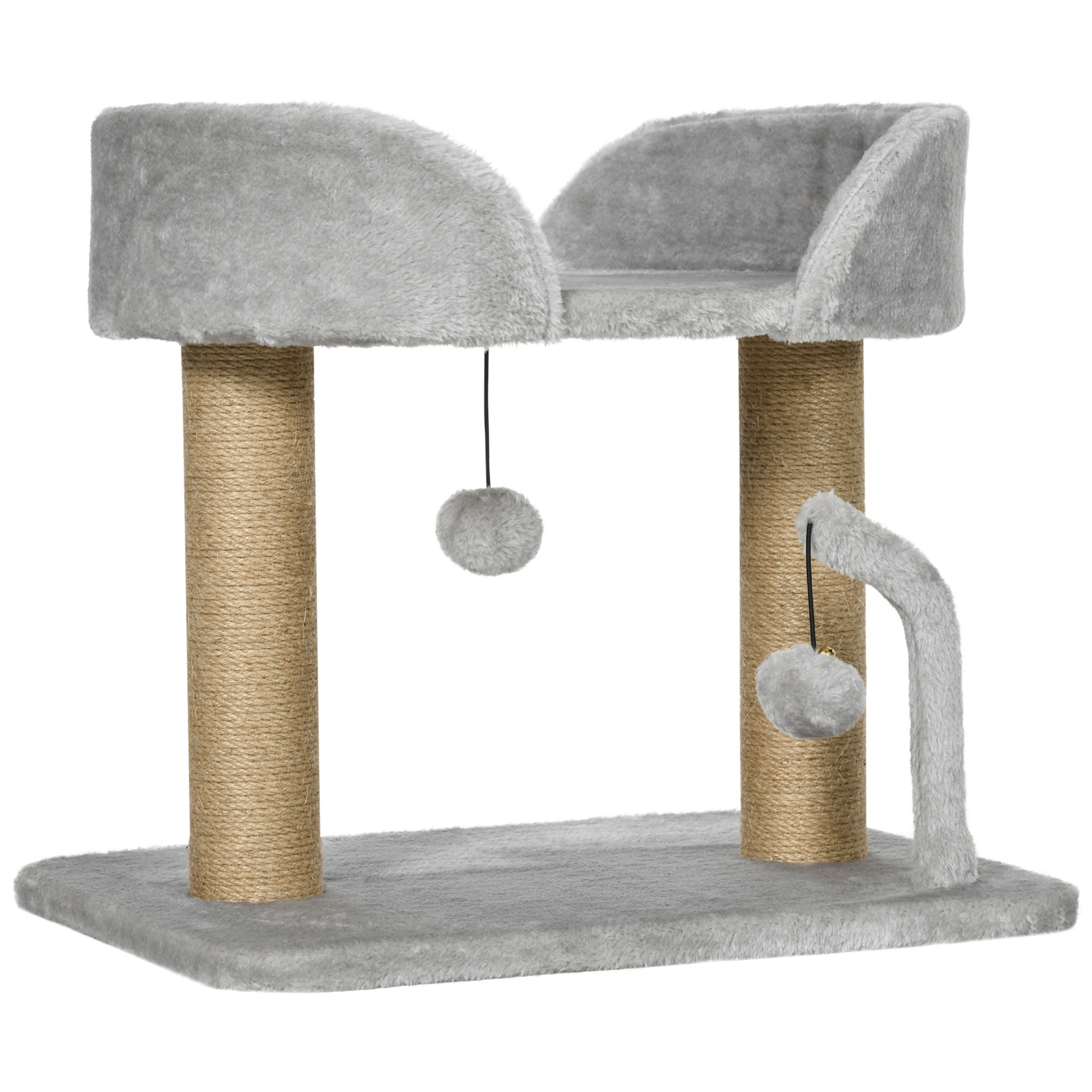 Kassipuu, 42 cm väike kassipuu džuudist kraapimispostidega, platvorm, hall