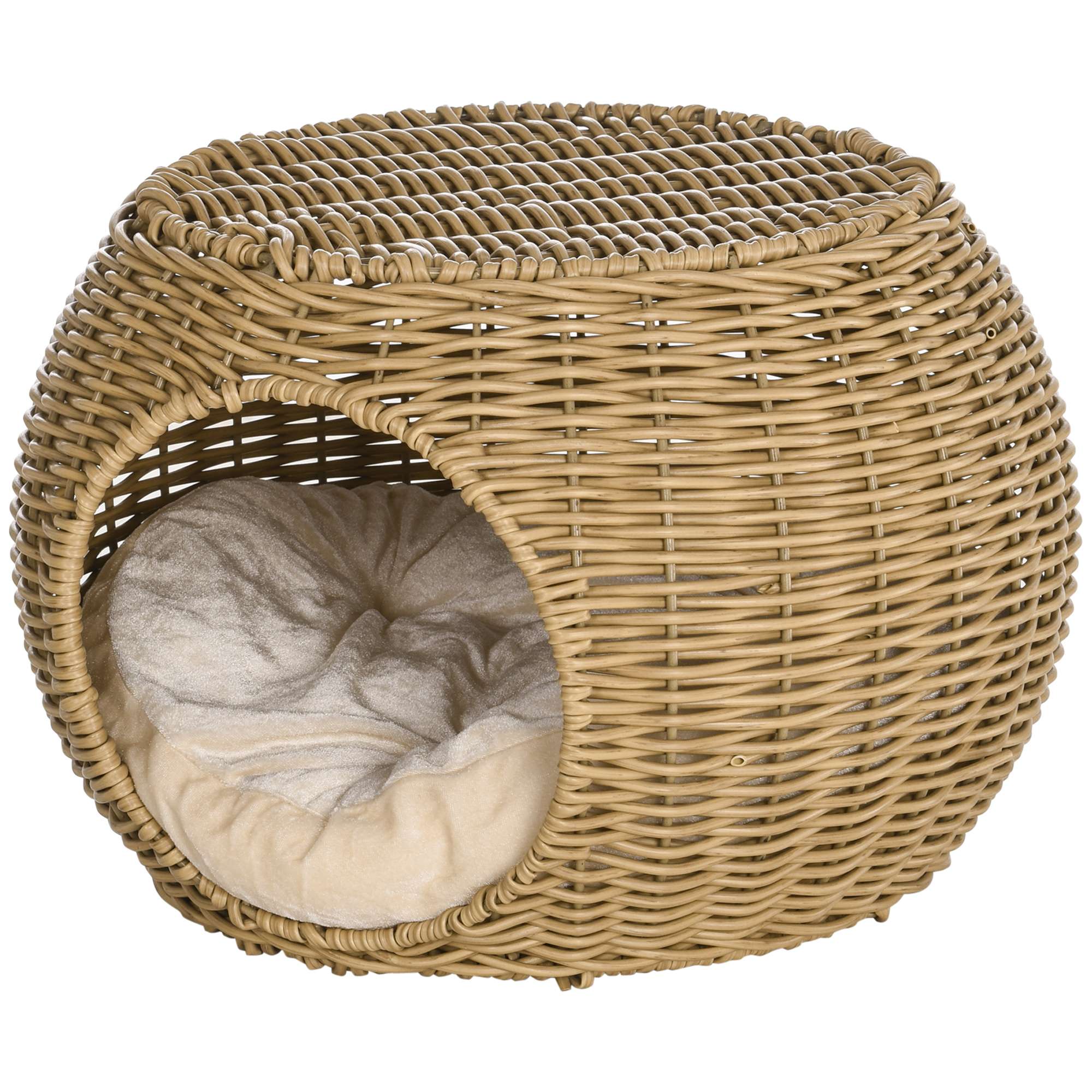 Rotangist kassikorv, kahetasandiline kassivoodi padjaga, esiuks alla 3,5 kg kaaluvatele kassidele, Ø40 x 30 cm