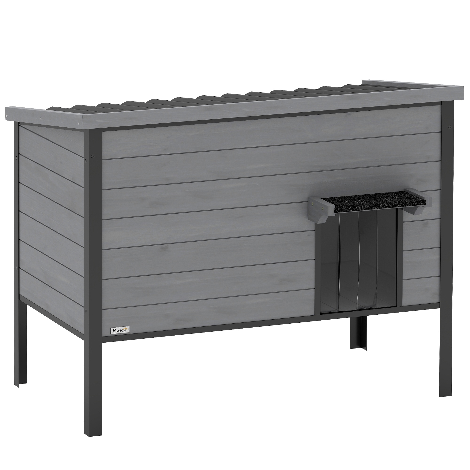 Ilmastikukindel kassimaja hingedega katusega, eemaldatava põhjaga, sissepääsuga 1-2 kassile kuni 12 kg, 85x55x70 cm, helehall