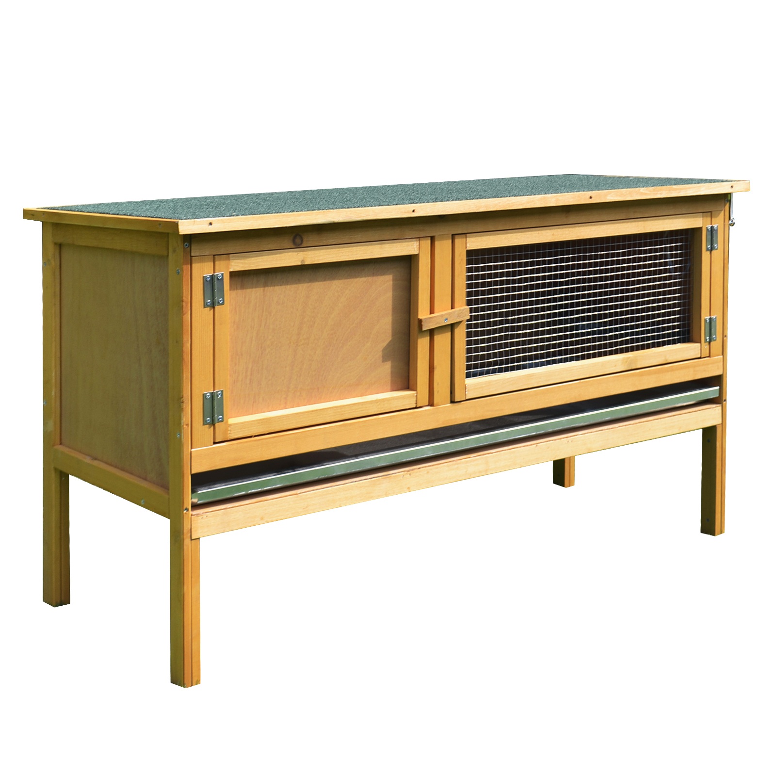 Puidust küülikupuur hingedega katusega, 2 ust, lekkekindel alus, 115x44,3x65 cm, helekollane