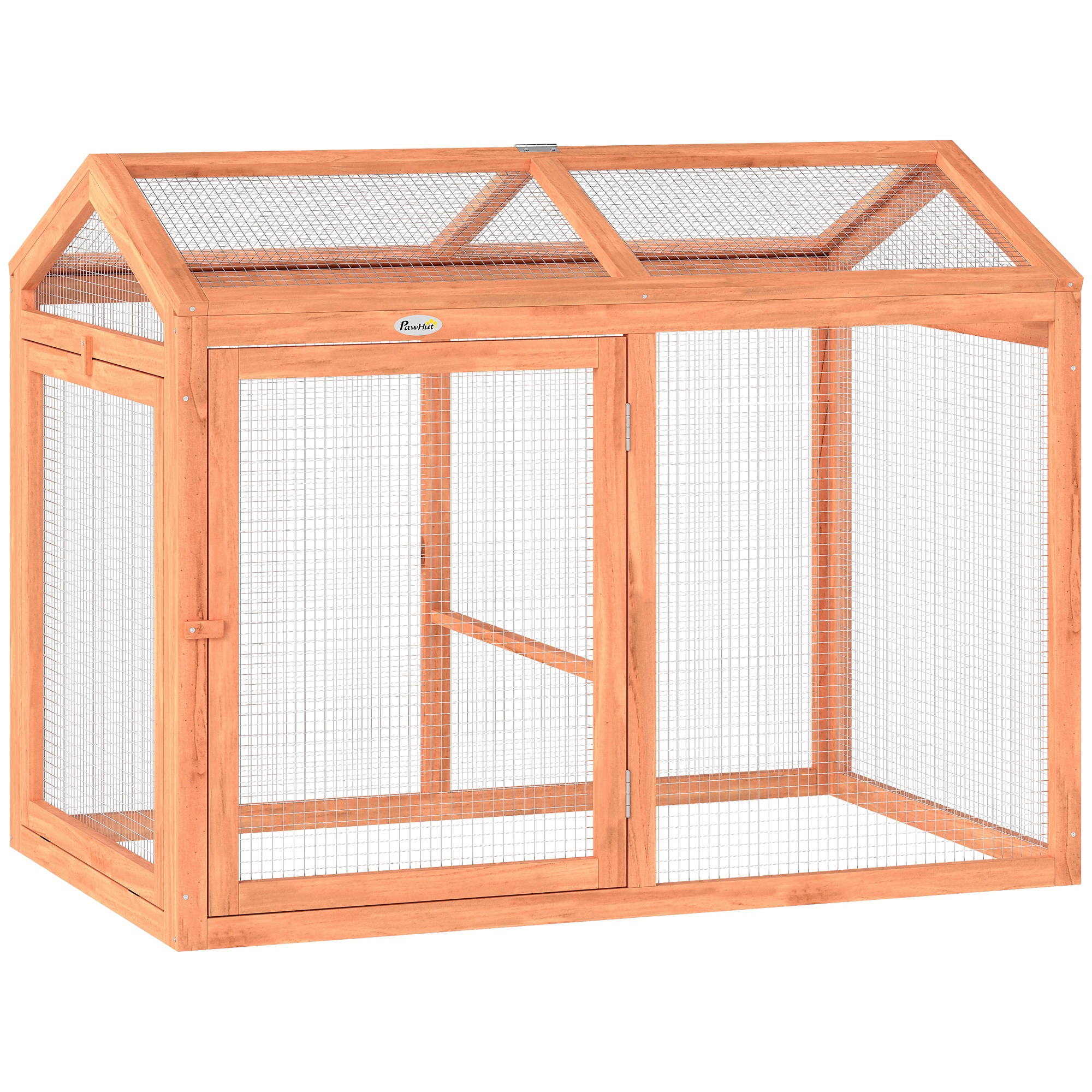 Kanakuut/aedik õrrega, topeltustega, puidust ja metallist, 2 kanale, 104 x 70,5 x 84 cm, oranž