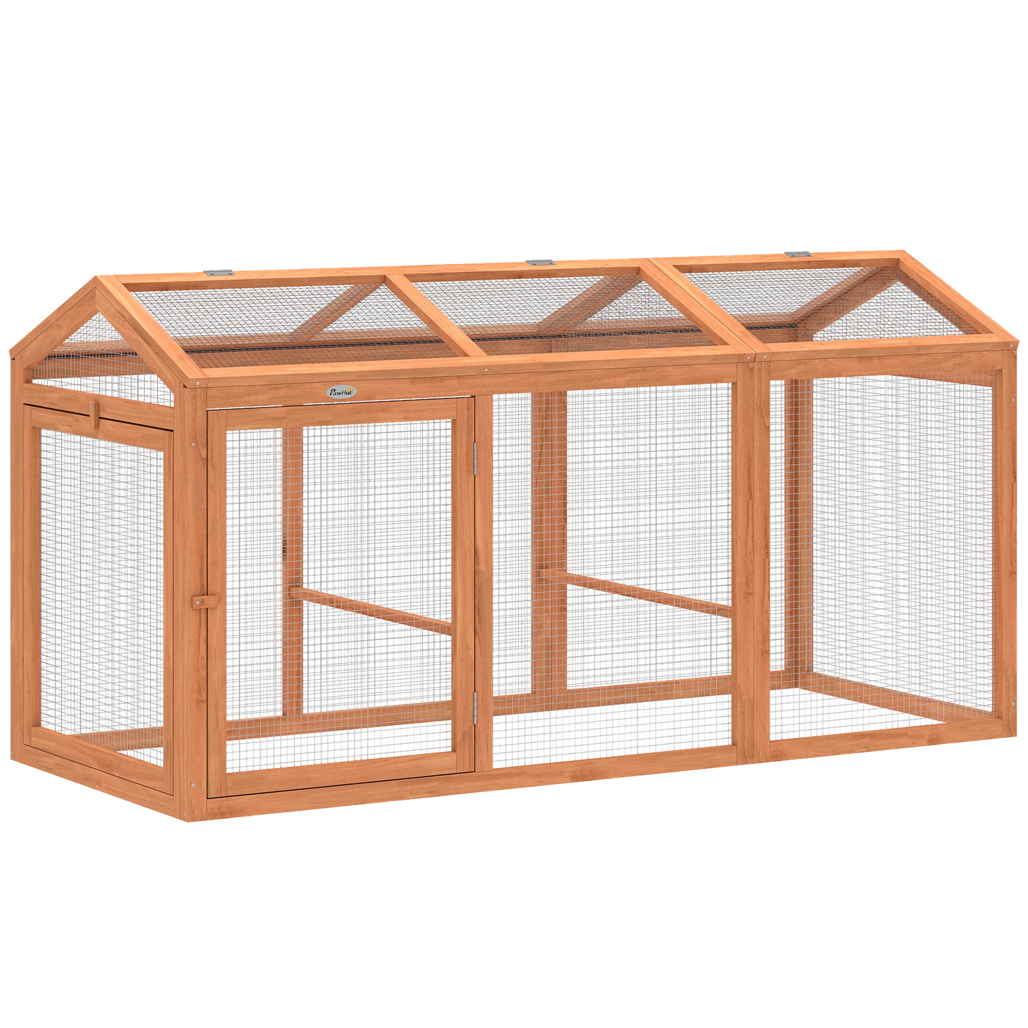 Kanakuut/aedik õrrega, topeltustega, puidust ja metallist, 4 kanale, 156 x 70,5 x 84 cm, oranž