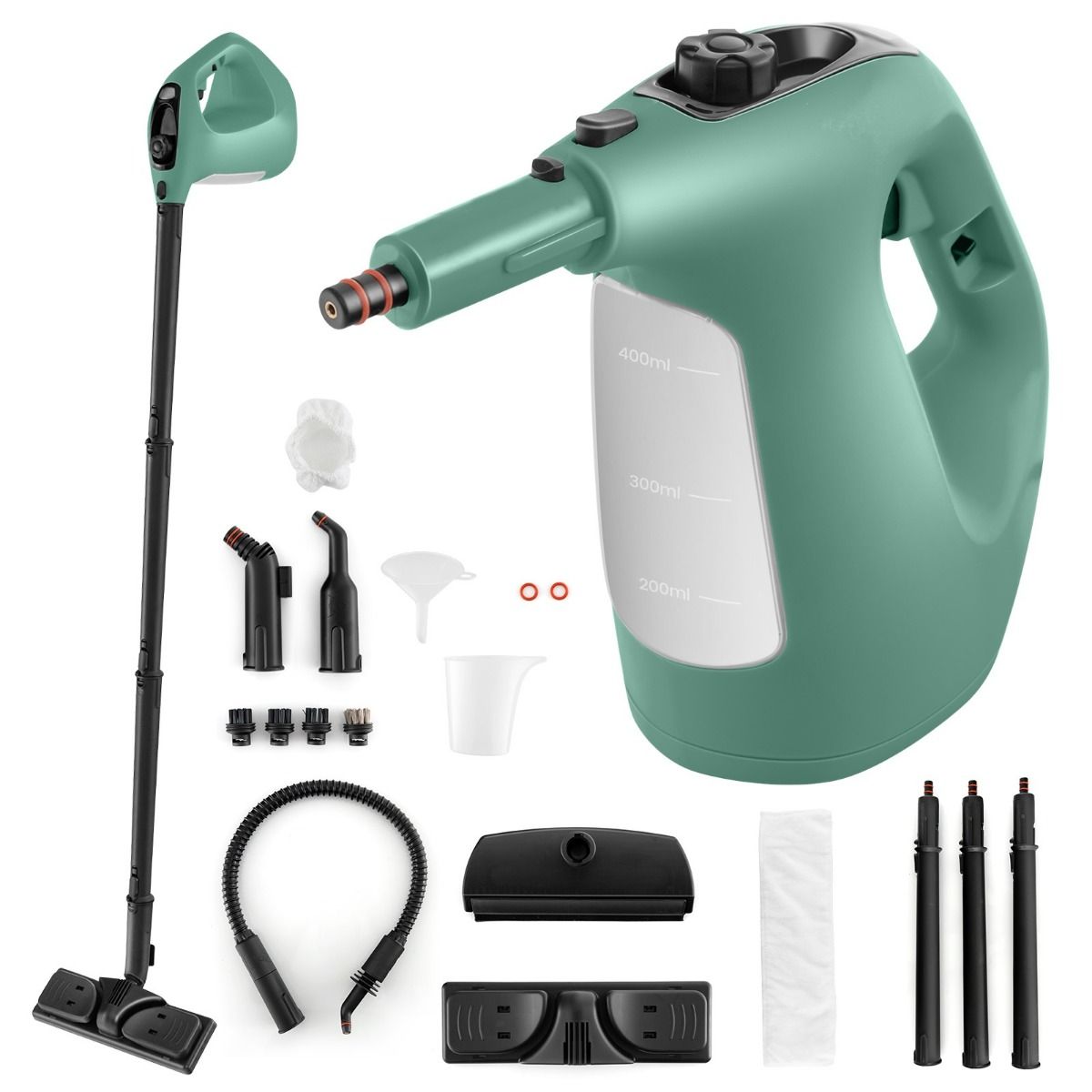 Kaasaskantav aurupuhasti, survestatud aurupuhasti, 1400 W piiramatu pidev aur, 400 ml veepaak, roheline
