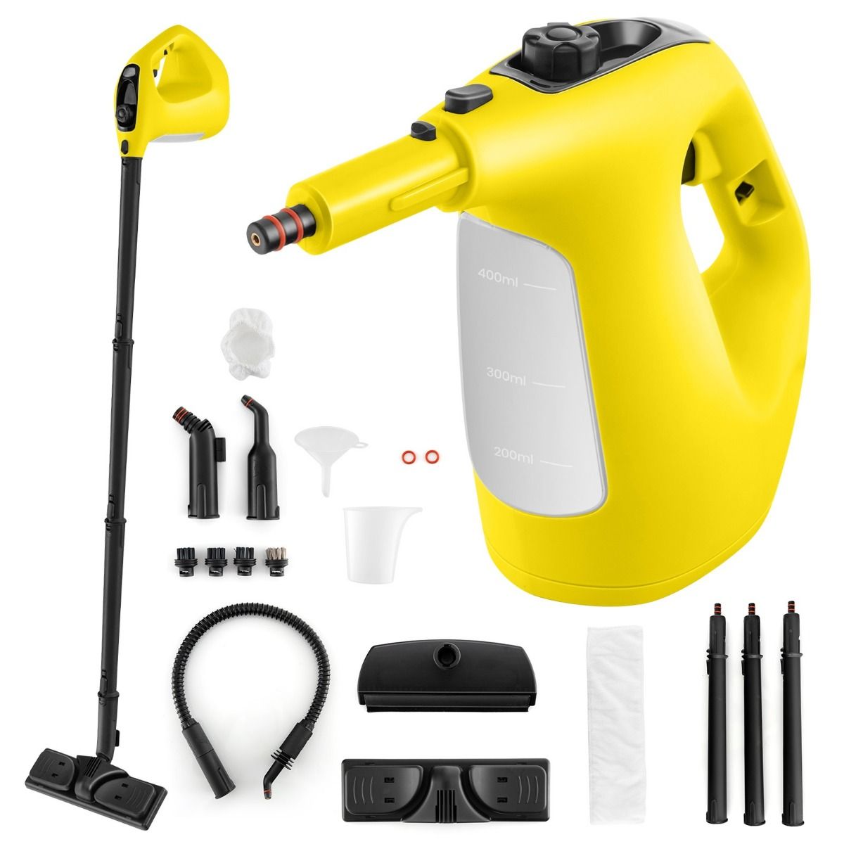 Kuuma auruga käsi-aurupuhasti ja multifunktsionaalne puhastusseade (1500W, paak 400 ML, kuni 125 °C), kollane