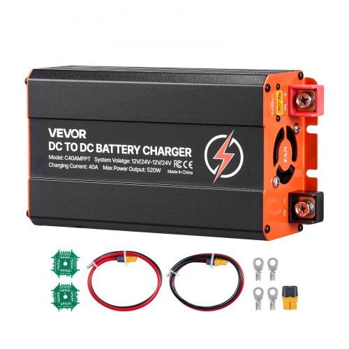 DC to DC Charger with MPPT, 520W, 40A On-Board Battery Charger, Solar Panel/Alternator Dual Input, Smart Multi-Stage Charging for LiFePO4 Lead-Acid Batteries, for RVs, Cars, Home Backup Power