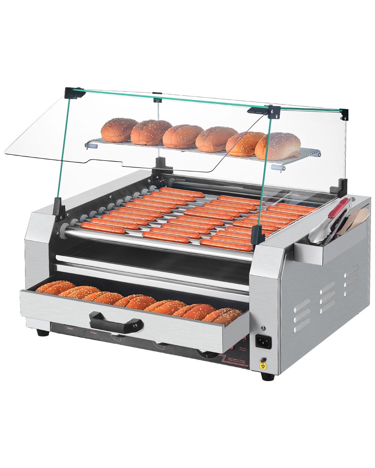 Hot dogi rull, 30 hot dogi ja 11 rulli, roostevabast terasest vorstigrill