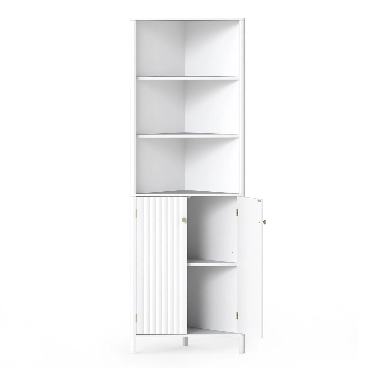 Kolmnurkne köögikapp 2 ukse ja 5 riiuliga, kitsas nurgakapp, kõrge kapp, valge