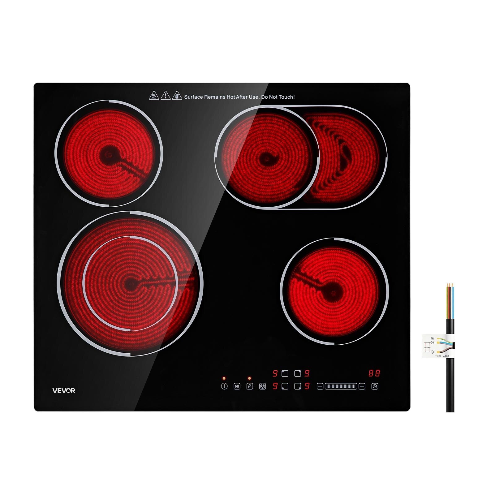Elektripliidiplaat 60 cm, 4 põletiga, 6600 W, 220 V, pistikupesata