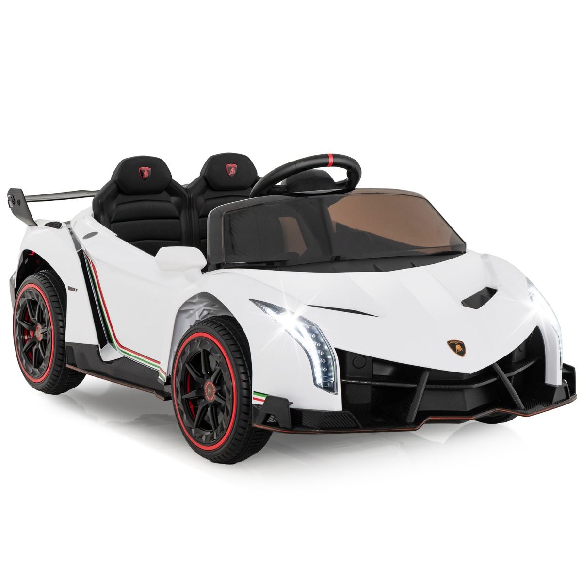 Litsentseeritud Lamborghini laste elektriauto, kaugjuhtimispuldi, LED-tulede, signaali ja muusikaga, valge