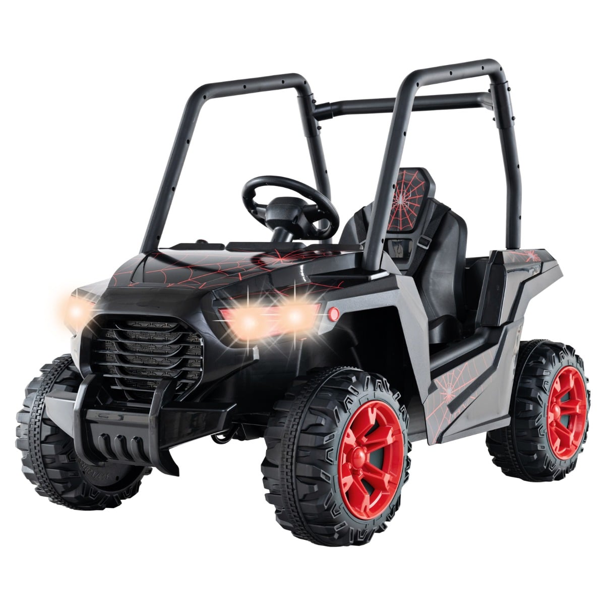 Kaugjuhtimispuldi (2,4G) ja võimsa mootoriga 24V laste elektriauto, maasturi-kujuline UTV mänguauto, must