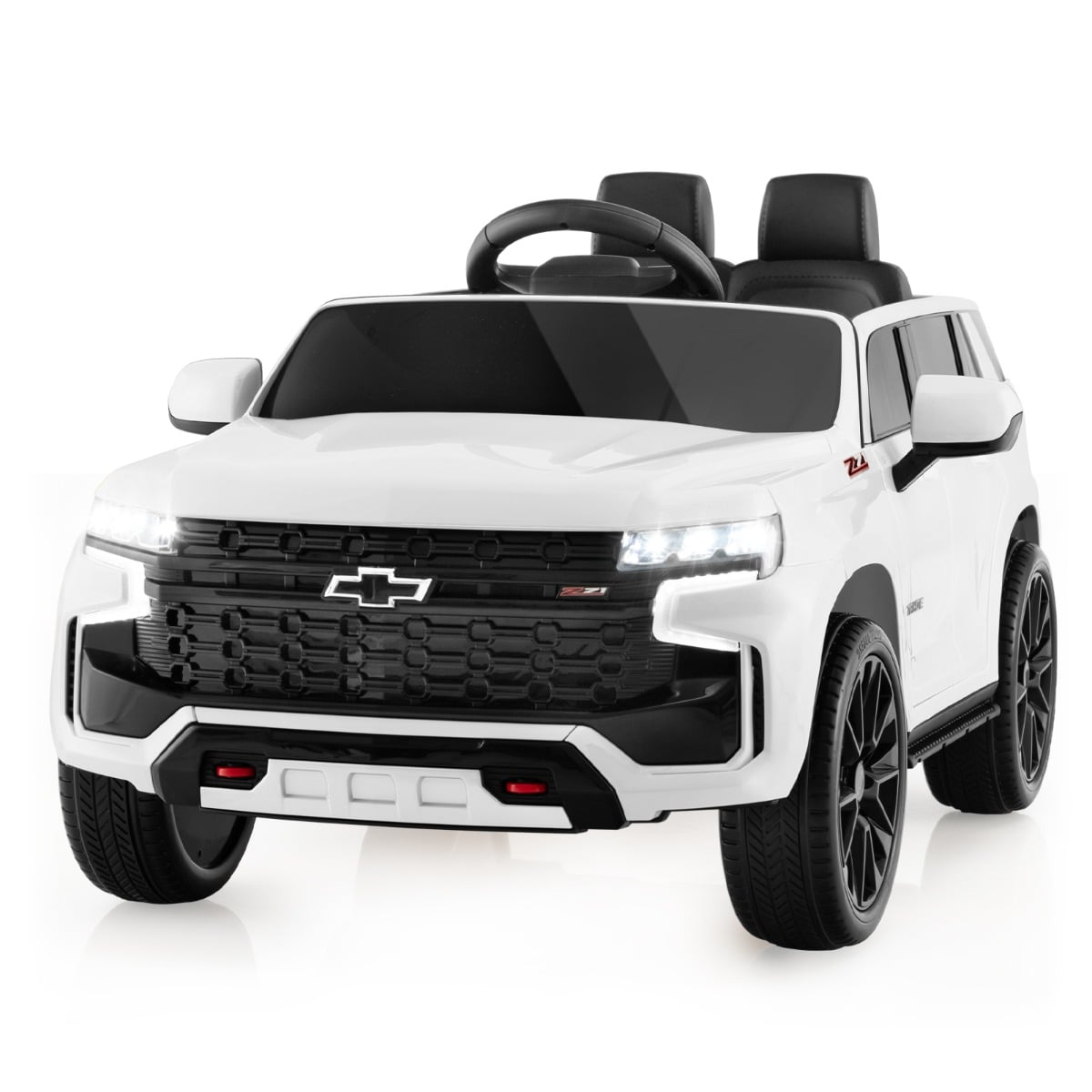 Litsentseeritud Chevrolet 12V laste elektriauto, kaugjuhtimispuldi (2,4G), ammortide ja LED-tuledega, valge