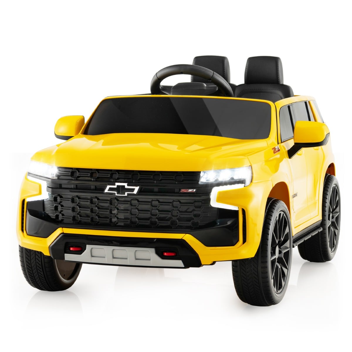 Litsentseeritud Chevrolet 12V laste elektriauto, kaugjuhtimispuldi (2,4G), ammortide ja LED-tuledega, kollane