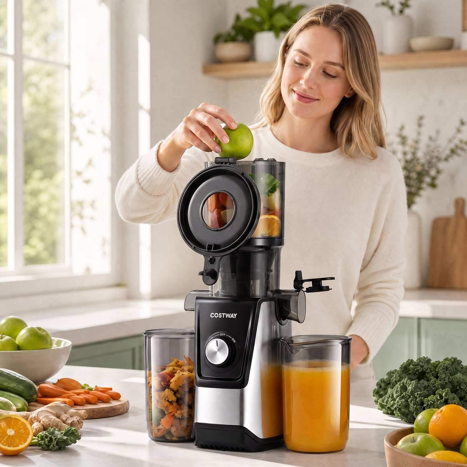 Mahlapress 110 cm avaga puu- ja köögiviljade jaoks, 160 W, tagurpidi liikumisega, must
