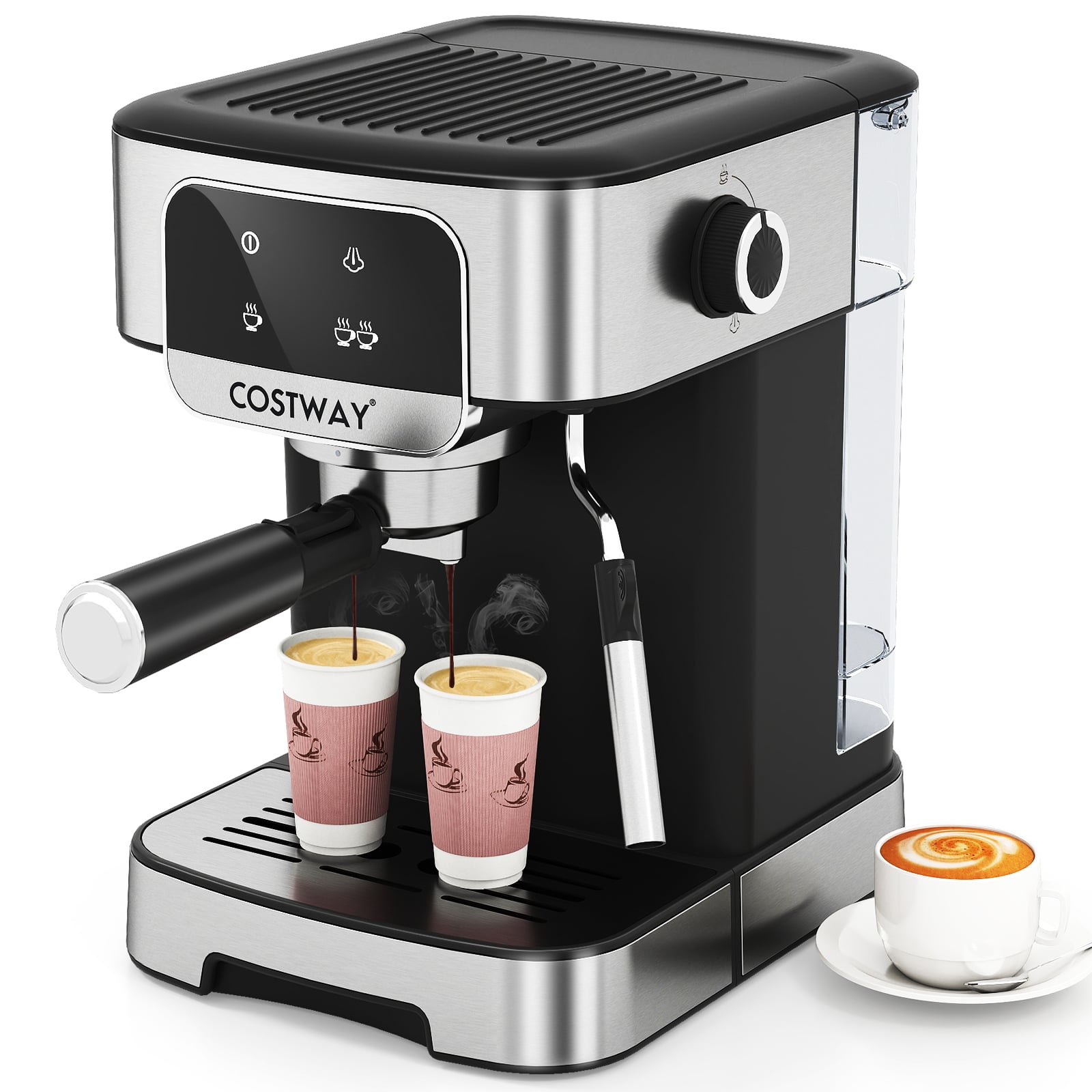 Võimsa 20-baarise pumba, piimavahustaja ja eemaldatava veepaagiga (1,8L) professionaalne espressomasin ning kohvikeetja (1200W), must