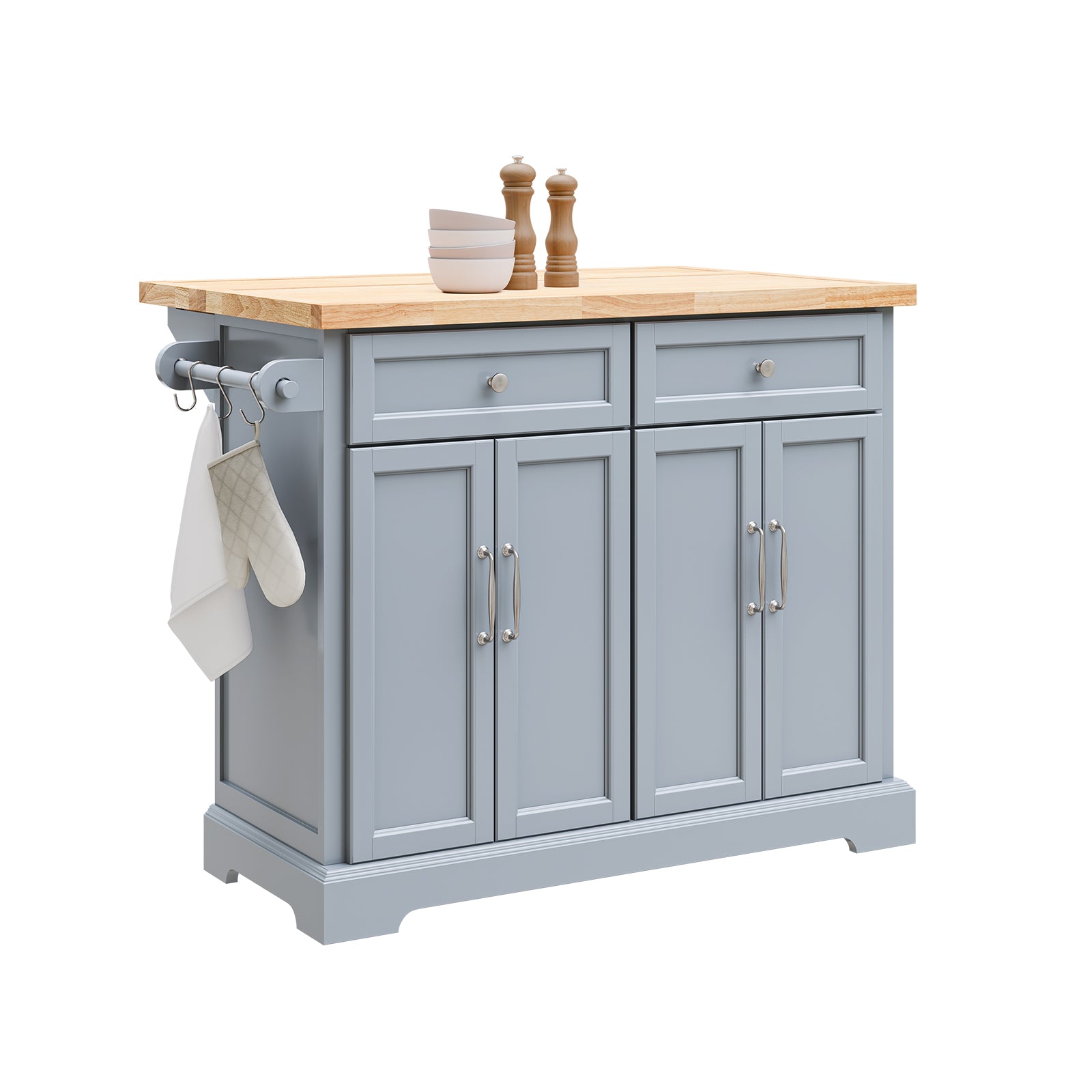Ratastel köögikäru pikendatava tööpinna ja hoiuruumiga, hall, 115 x 46/71 x 92 cm
