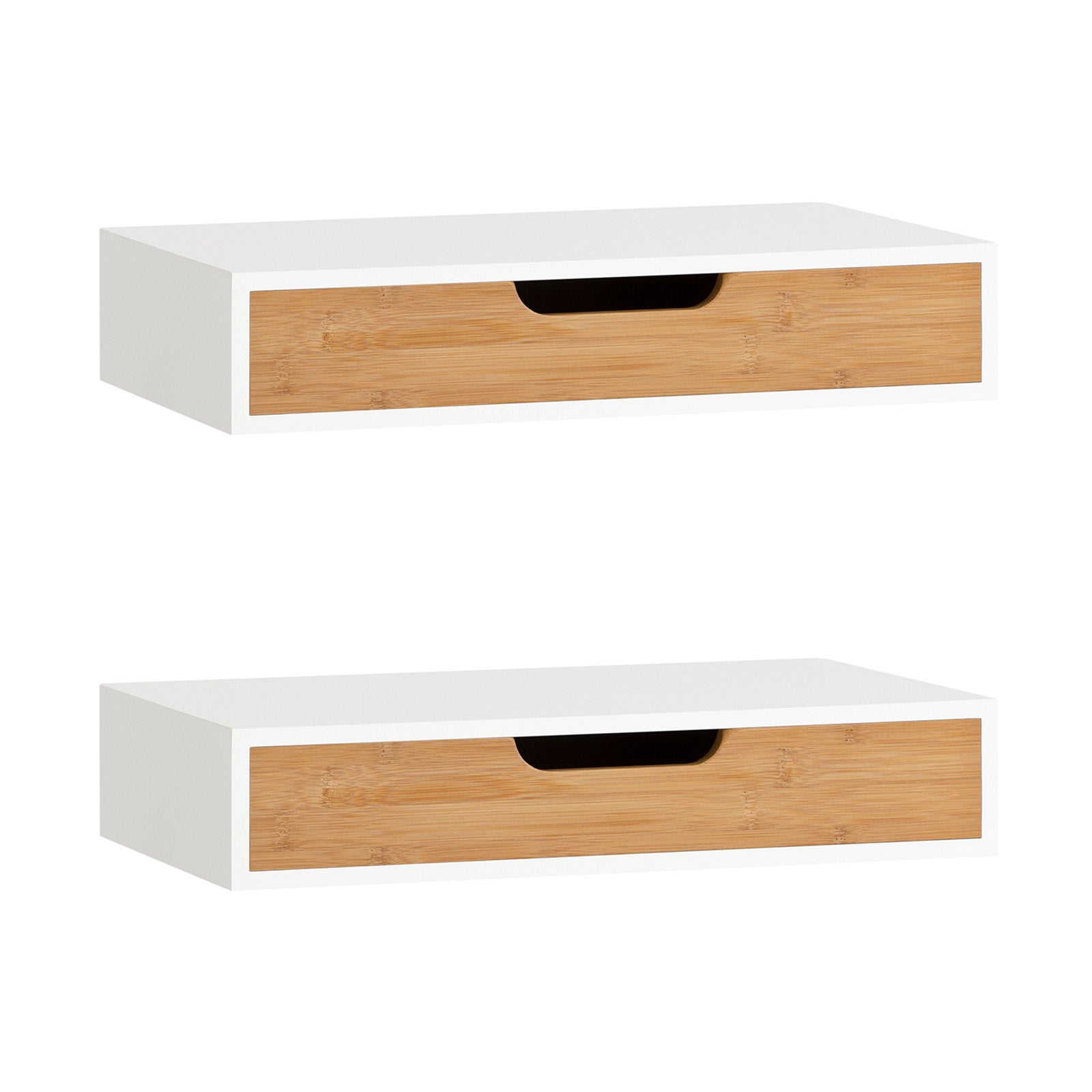 2 sahtliga seinariiulit, modernsed ujuvad riiulid, valge/naturaalne puit, 40 x 24 x 8 cm