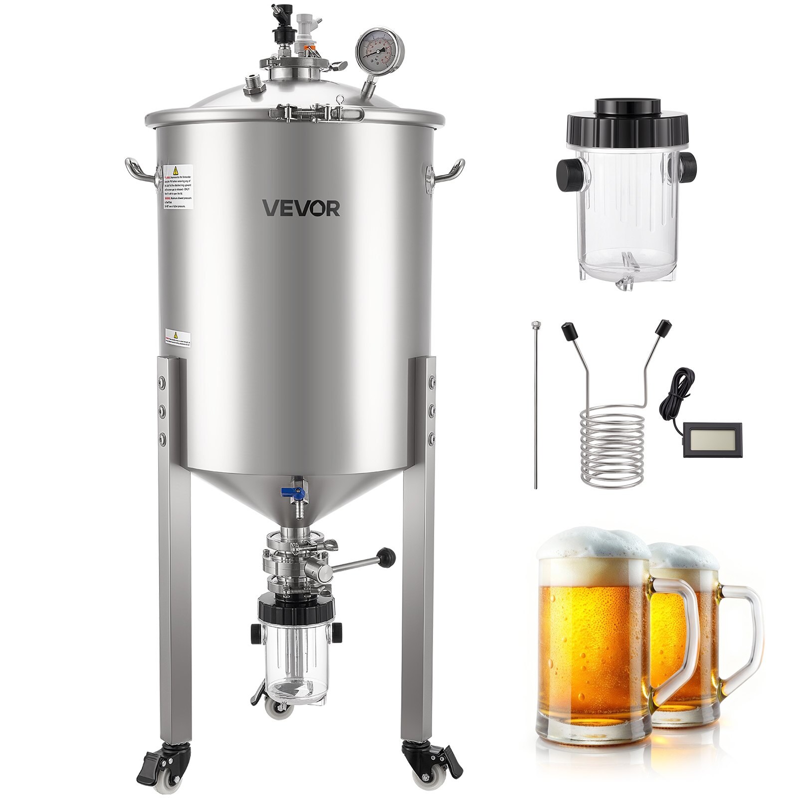 Roostevabast terasest kooniline fermentaator, 60 l kodupruulimise käärituspaak
