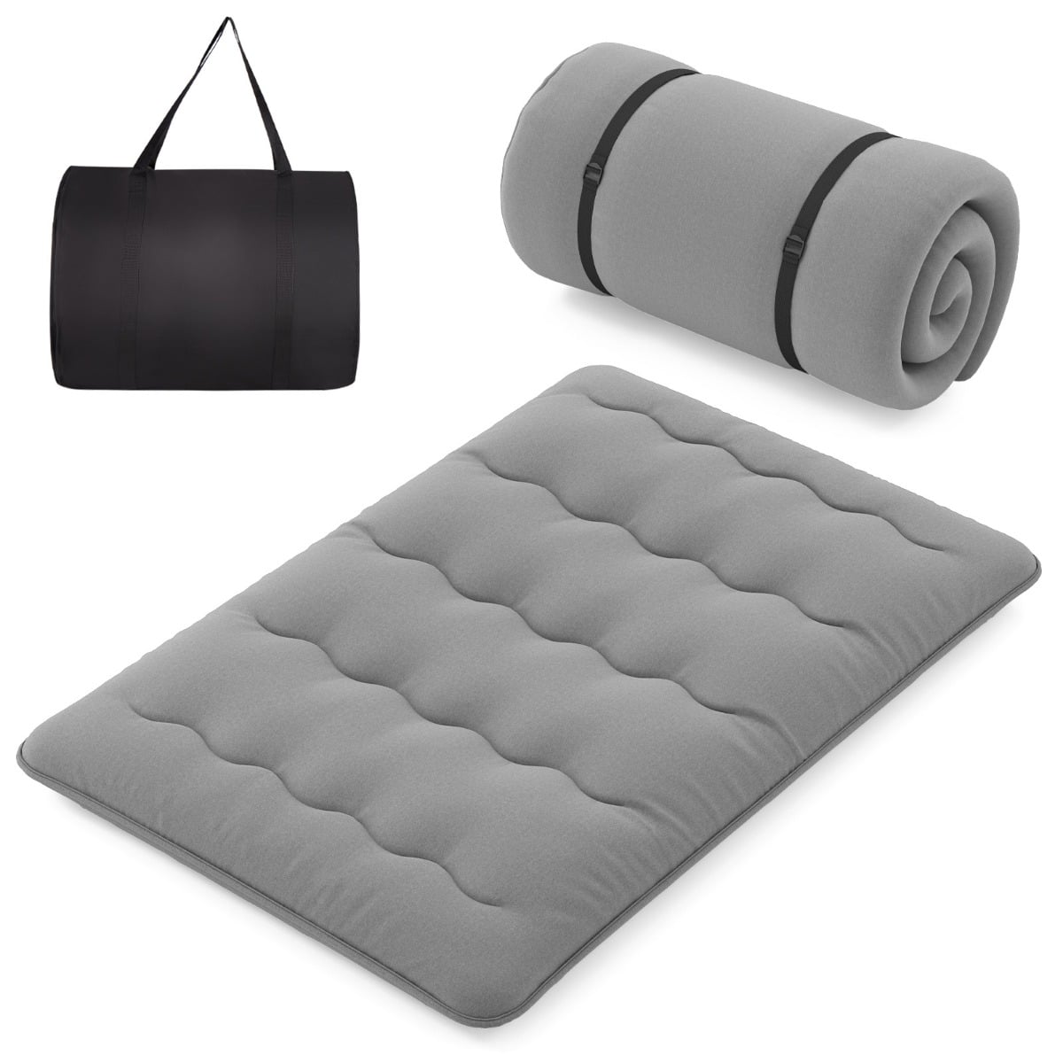 Pestava ümbrise ja mugava kandekotiga Jaapani-stiilis kokkurullitav futon-madrats ja Tatami-matt (140 x 200 cm), hall
