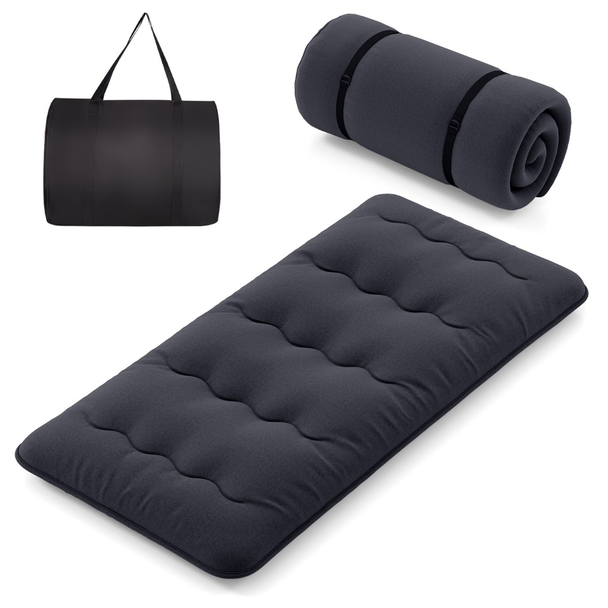 Pestava ümbrise ja mugava kandekotiga Jaapani-stiilis kokkurullitav futon-madrats ja Tatami-matt (90 x 200 cm), must