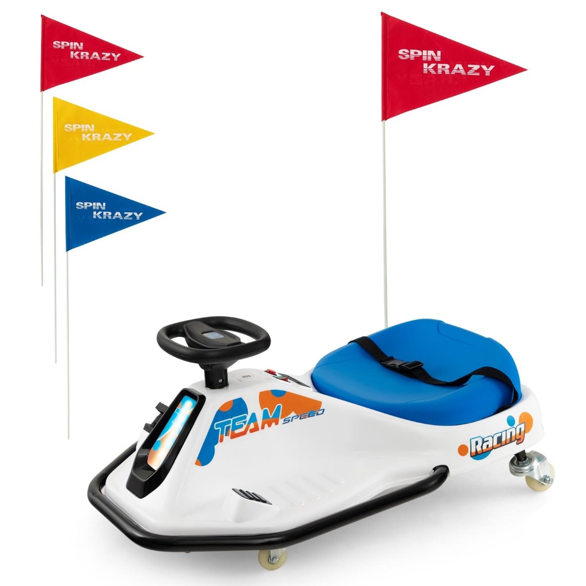 24V laste elektri-gokart, 360-kraadise pöördefunktsiooniga kiire drifiauto ja ralliauto väikelastele, sinine