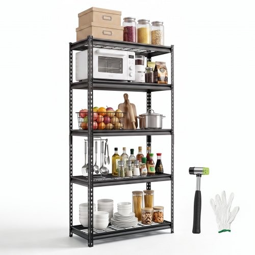 Tugev stabiilne 5-tasandiline metallriiul reguleeritavate traatriiulitega, 92,3 × 41,5 × 181 cm, 907,2 kg, kindad, garaaži, keldrisse, lattu ja kööki, must