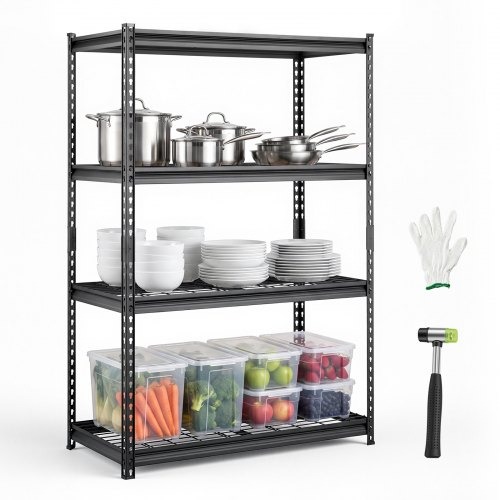 Tugev stabiilne 4-tasandiline metallriiul reguleeritavate traatriiulitega, 102 × 51 × 152 cm, 1088,6 kg, kindad, garaaži, keldrisse, lattu ja kööki, must