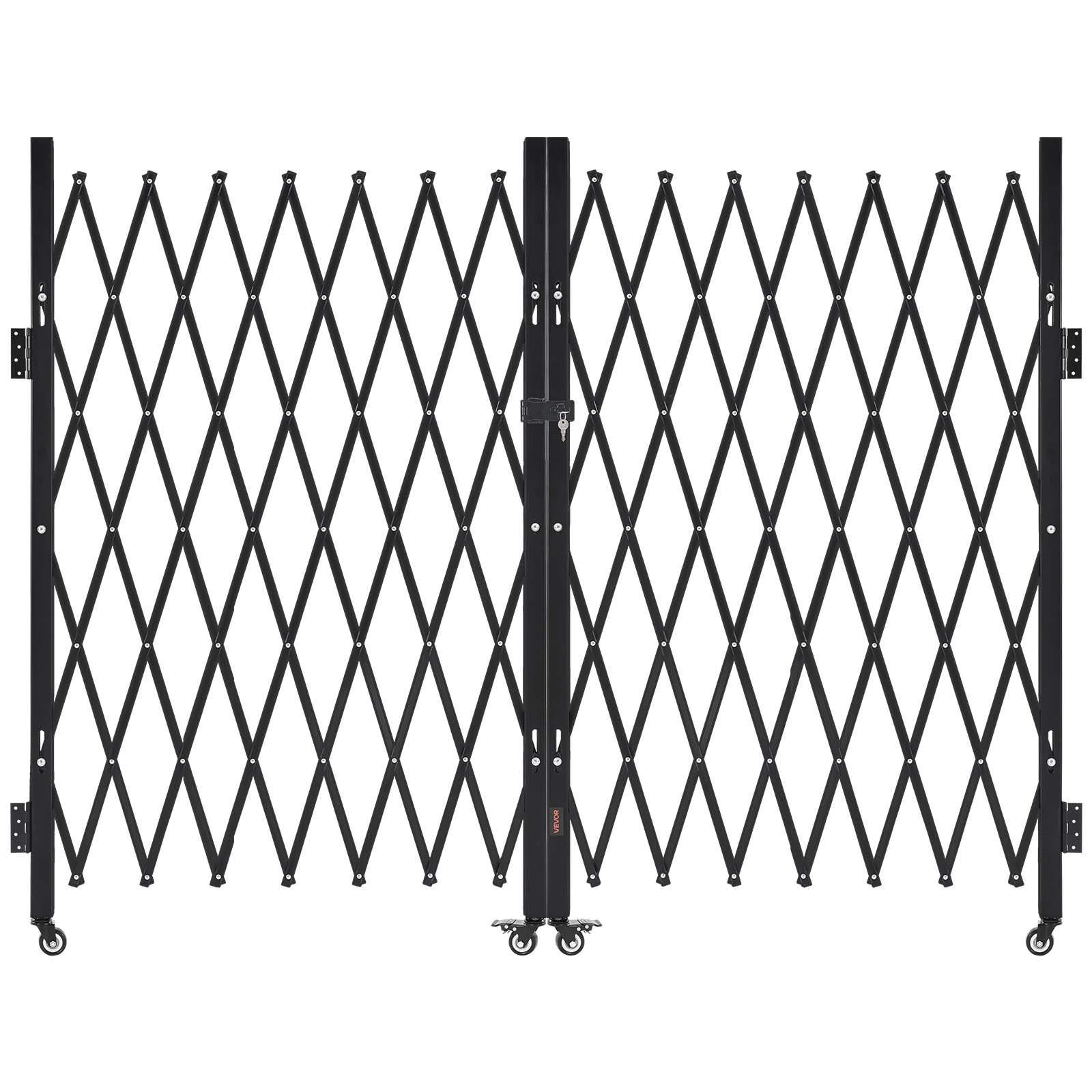 Double Folding Security Gate, Lockable Scissor Gate with 360° Swivel Casters, Outdoor Barricade Steel Retractable Gates, for Entry Security, Garage, Warehouse & Pool, 330 × 160.5 cm (W × H)