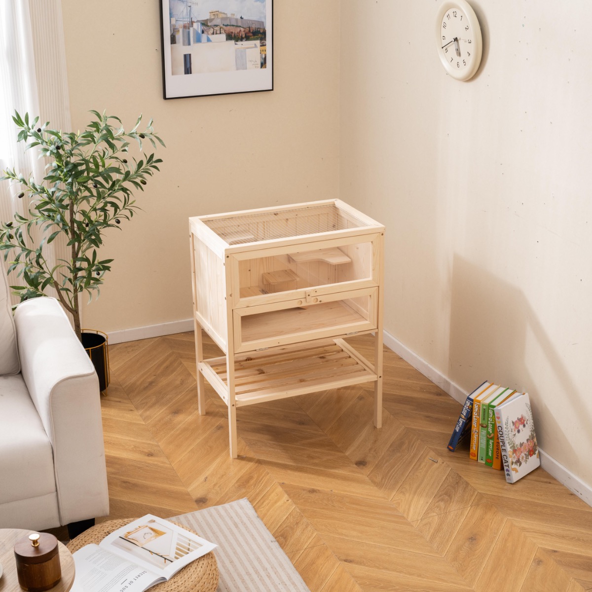 Hamstri puur võrguga klapitava katuse akrüülplaadi ja lukustatava uksega hamstri jooksuaedik