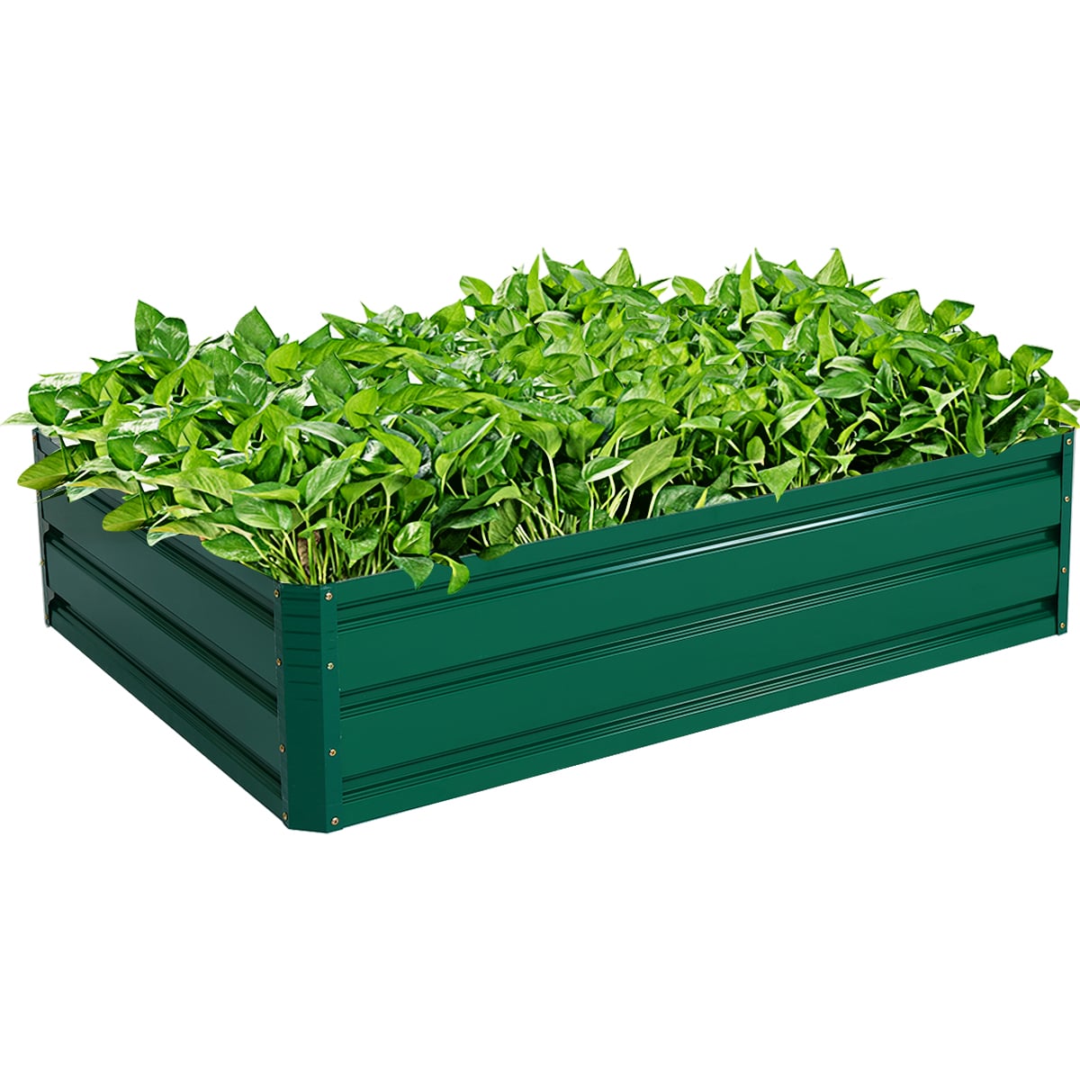 Avatud põhjaga ristkülikukujuline terasest kõrgpeenar, ilmastikukindel istutuskast ja taimelava (120x90x30,5 cm), roheline