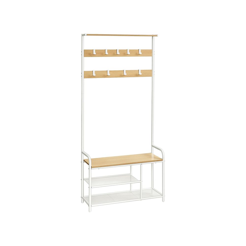 Jalanõuriiulitega riidenagi 32 x 70 x 175cm valge/beez