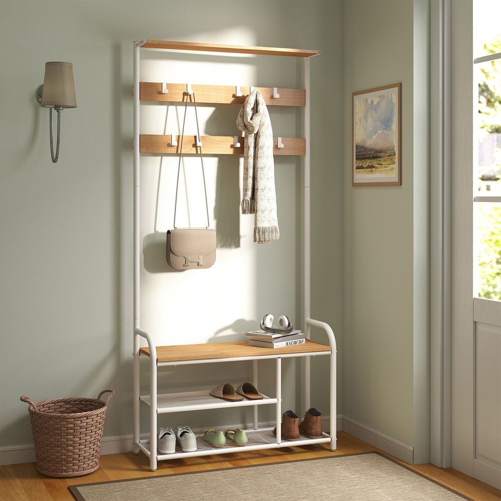 Riidenagi, riidestange, nagi 9 eemaldatava konksuga, jalanõuderiiul, väikestele korteritele, esikusse, tööstusdisain, vintagepruun-must HSR409B01