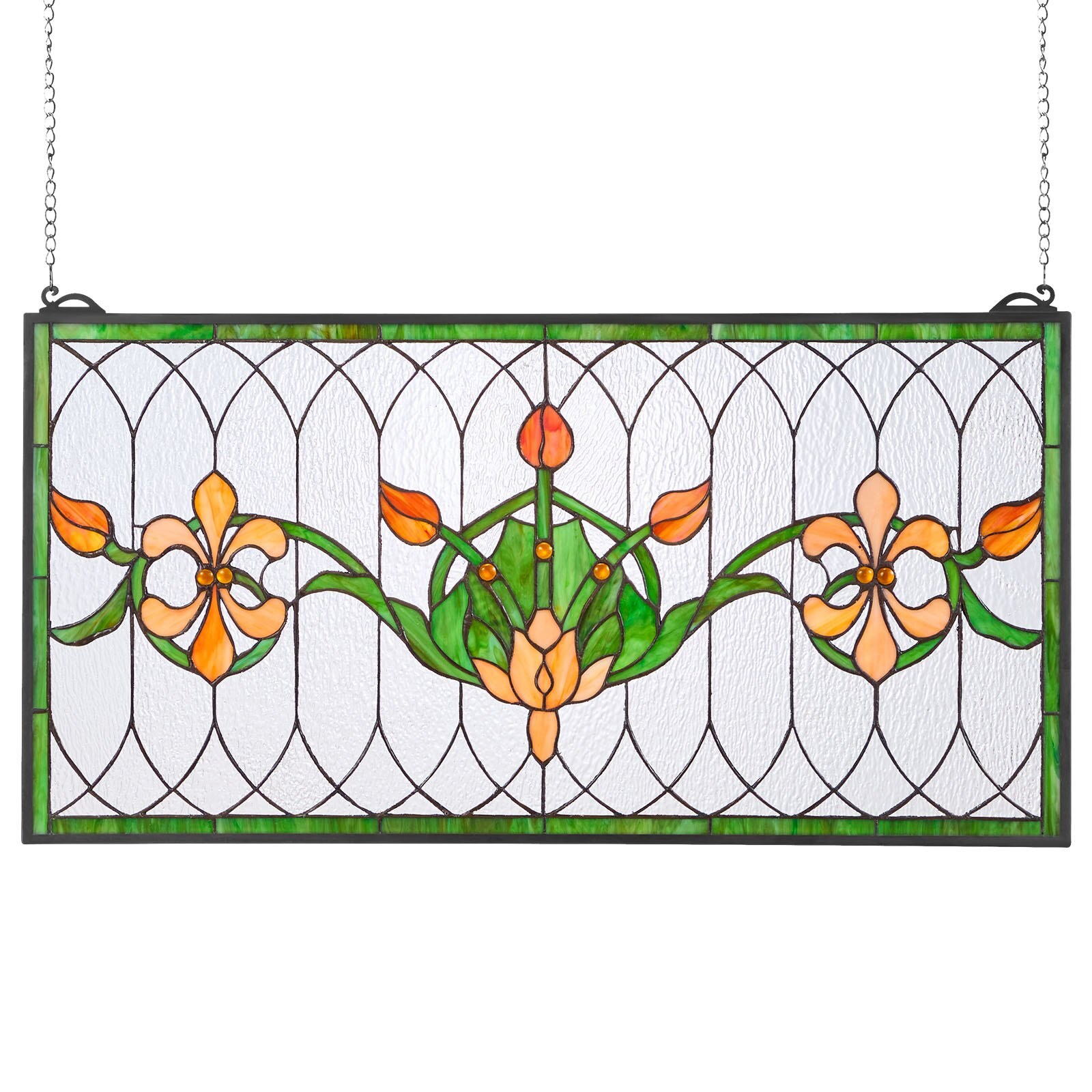 Vitraažakna paneel, 810 x 433 mm, Tiffany stiilis rippuv aknapaneel ketiga