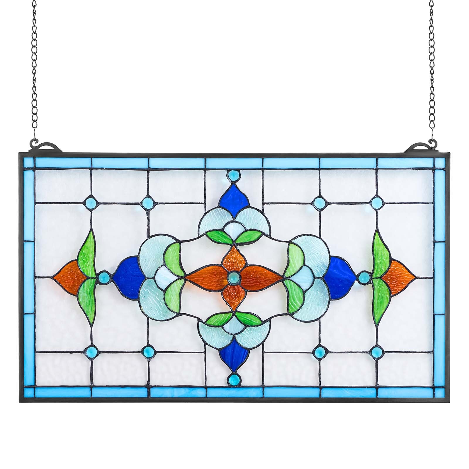 Vitraažakna paneel, 664 x 402 mm, Tiffany stiilis rippuv aknapaneel ketiga